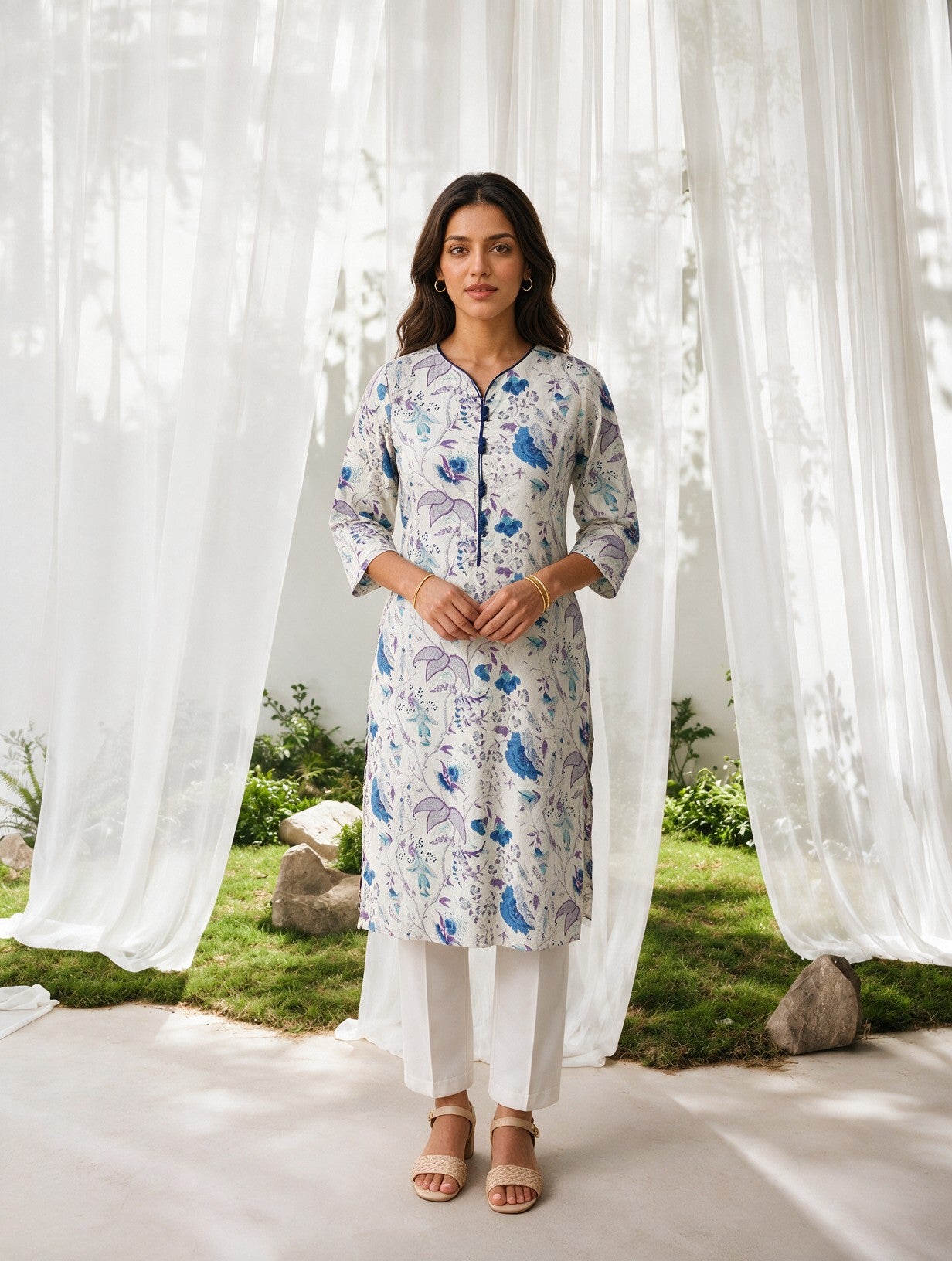 Cotton Printed Straight Knee Length Kurta