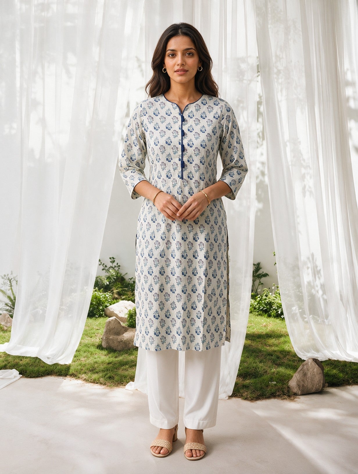 Cotton Printed Straight Knee Length Kurta