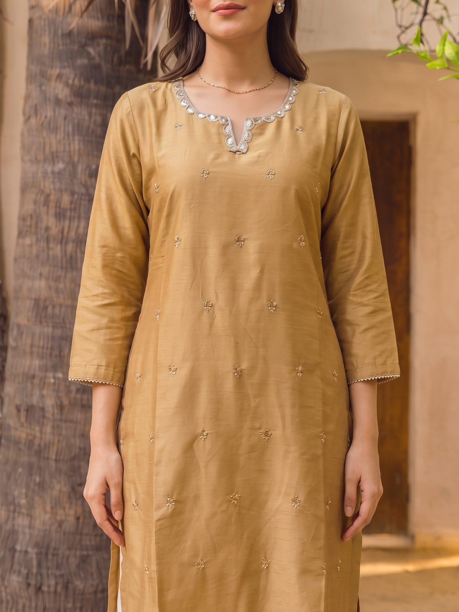 Viscose Embroidered Straight Calf Length Kurta