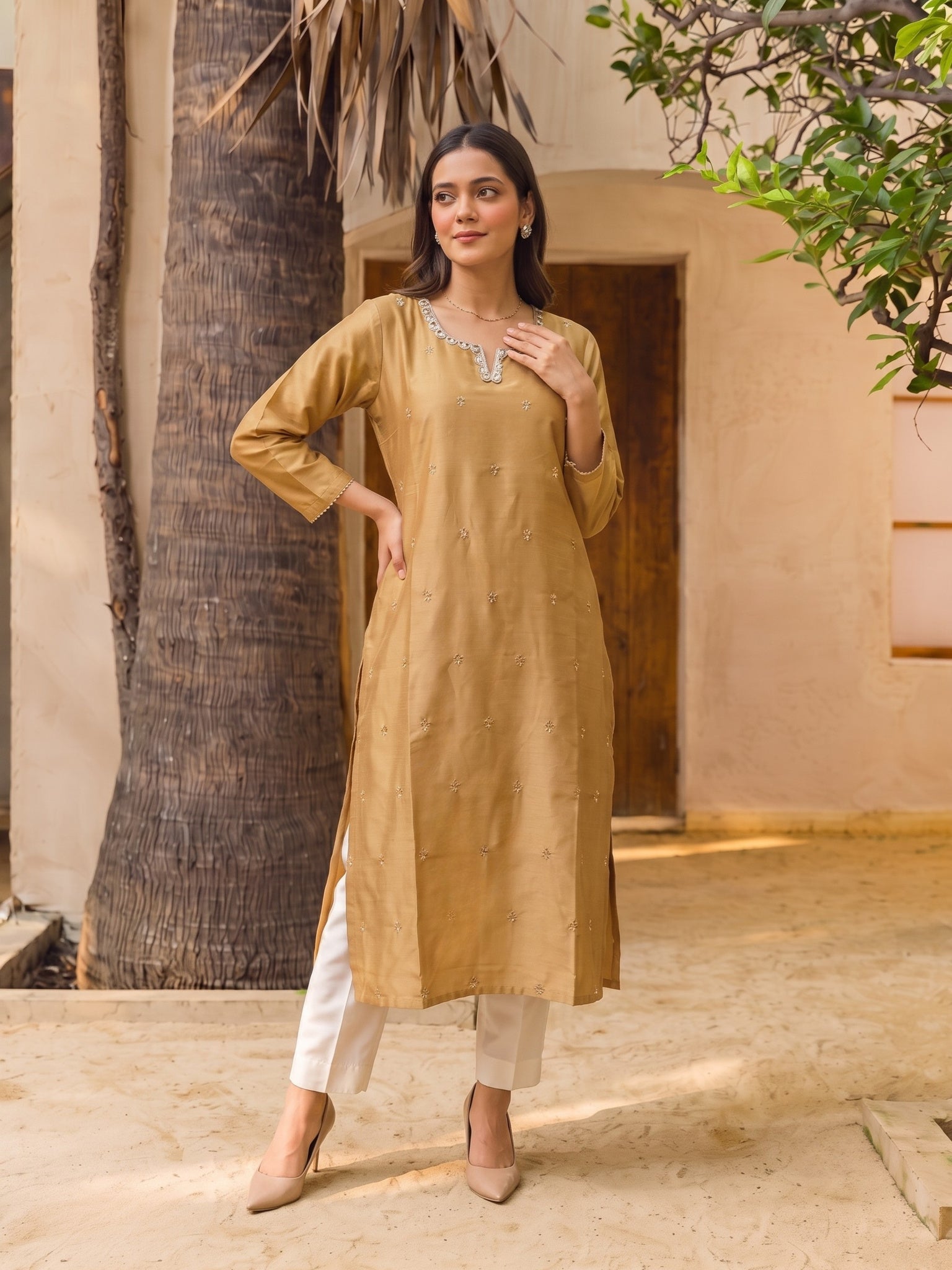 Viscose Embroidered Straight Calf Length Kurta