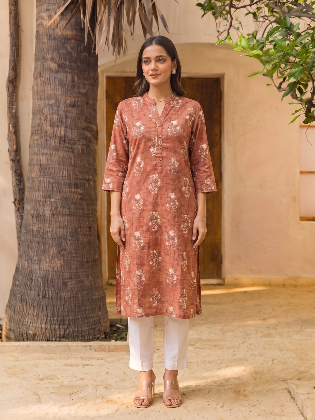 Buy Rayon Printed Straight Calf Length Kurta-Rust