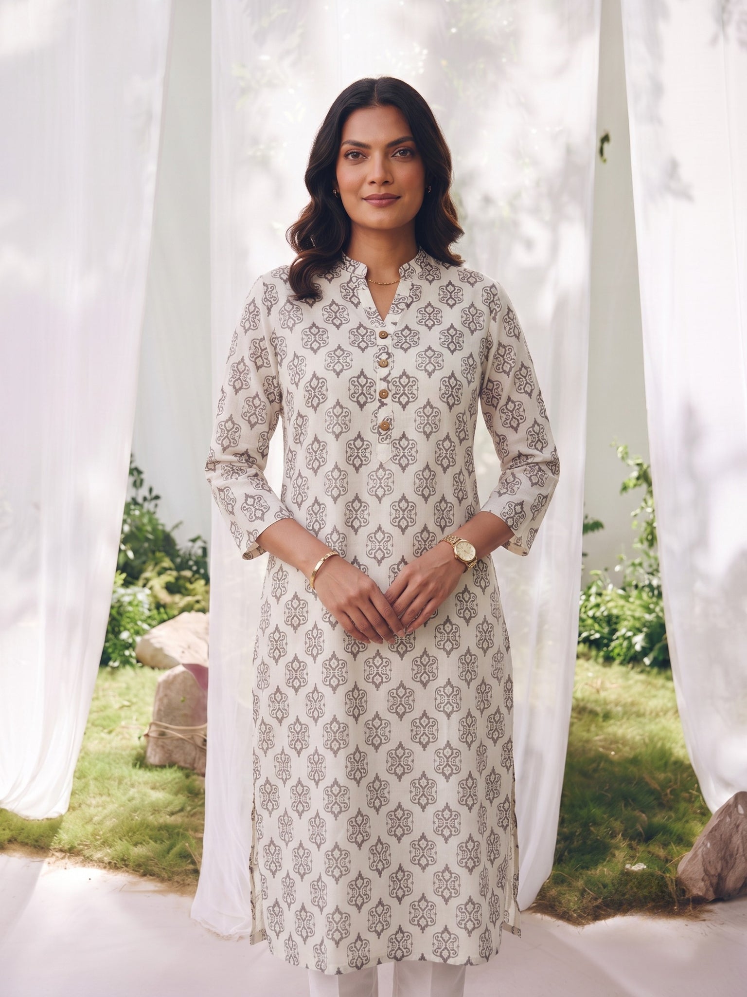 Rayon Printed Straight Calf Length Kurta