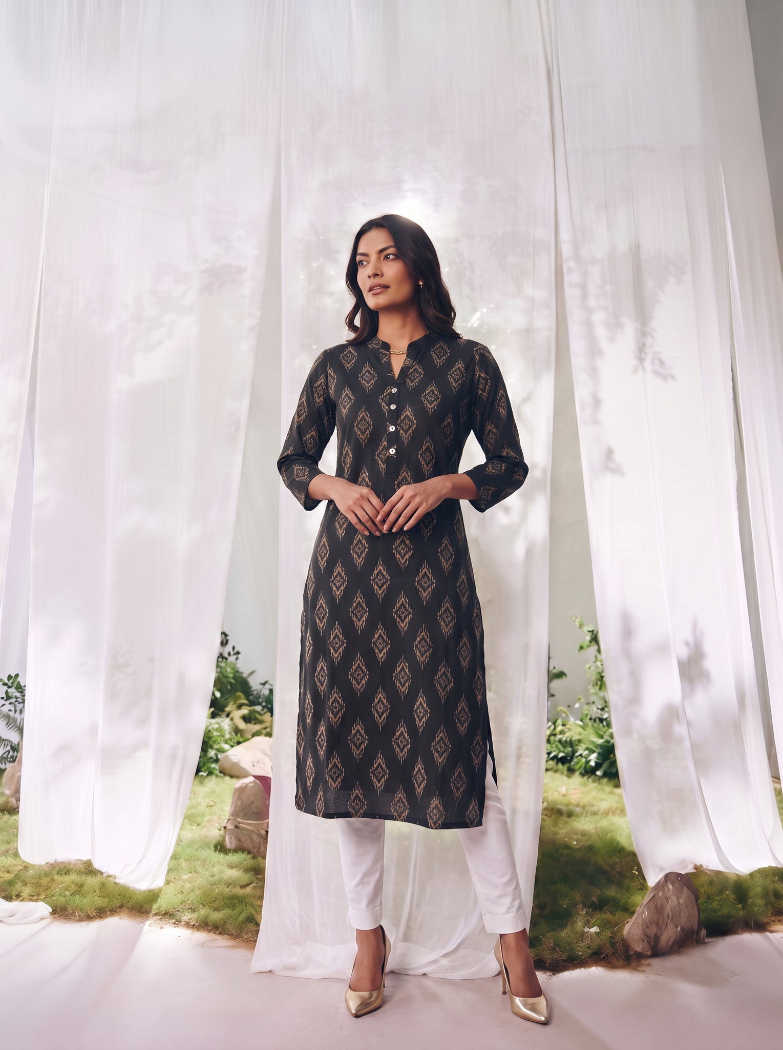 Rayon Printed Straight Calf Length Kurta
