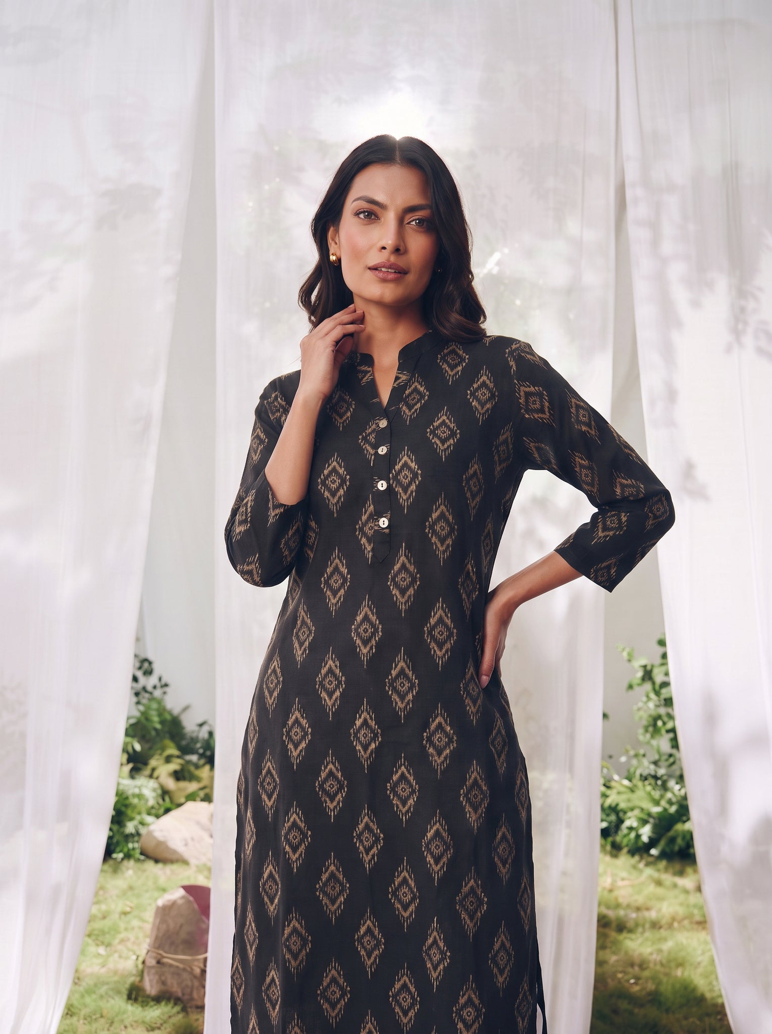 Rayon Printed Straight Calf Length Kurta