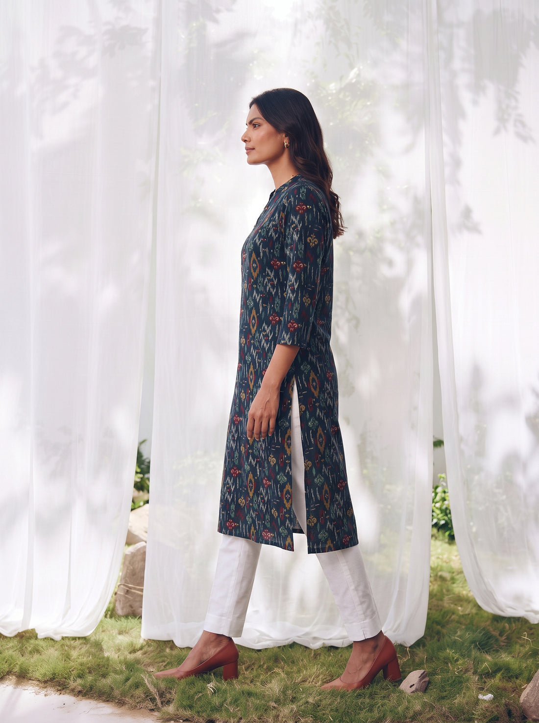 Buy Rayon Printed Straight Calf Length Kurta-Blue