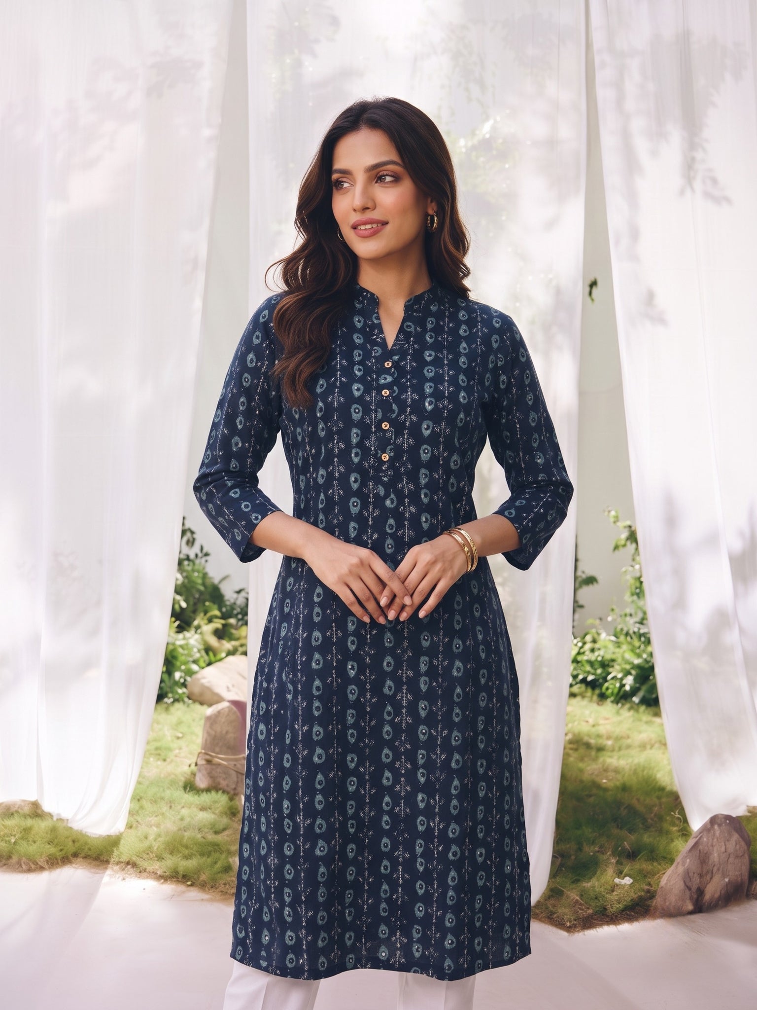 Rayon Printed Straight Calf Length Kurta