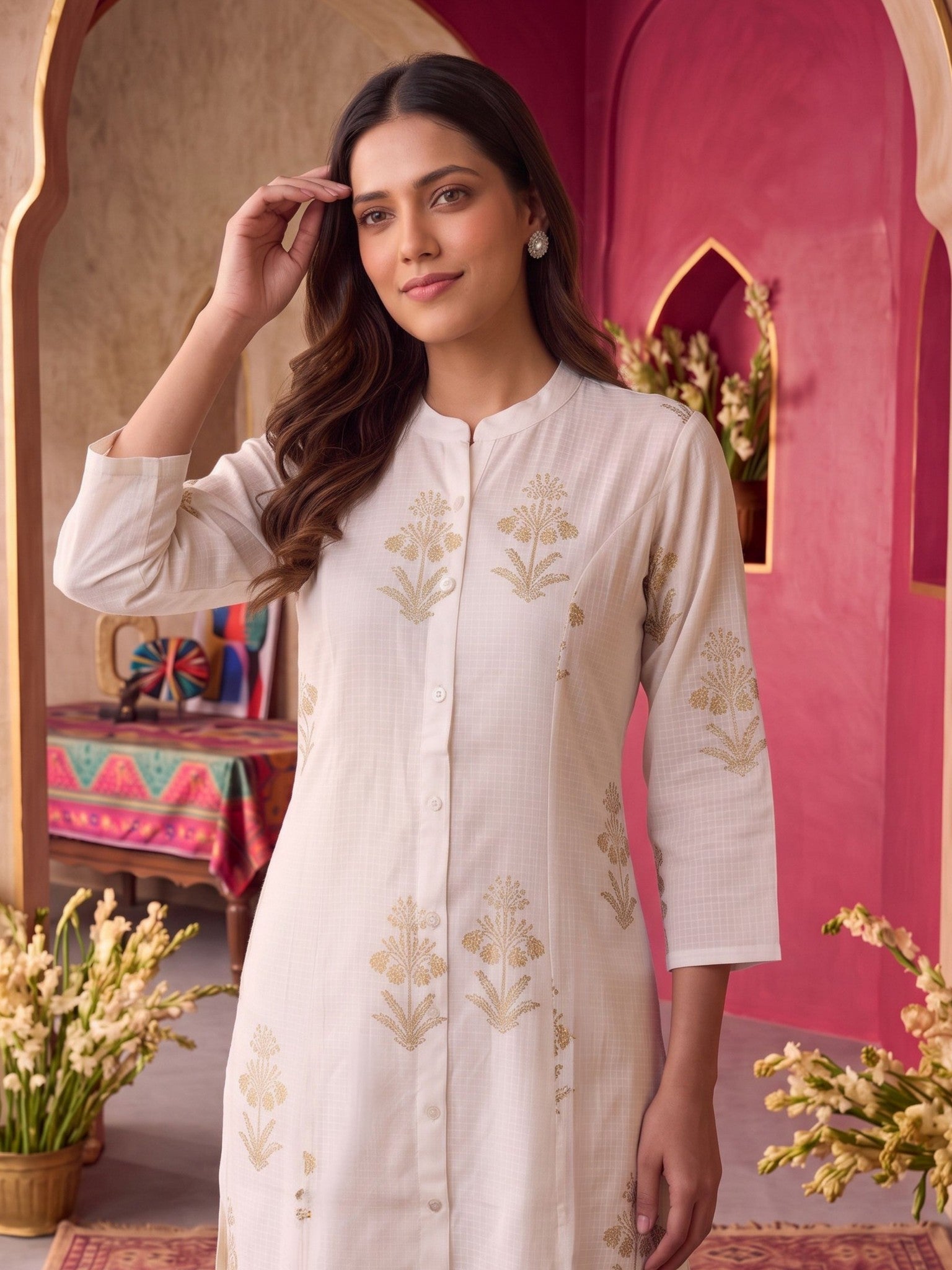 Rayon Printed A-Line Calf Length Kurta
