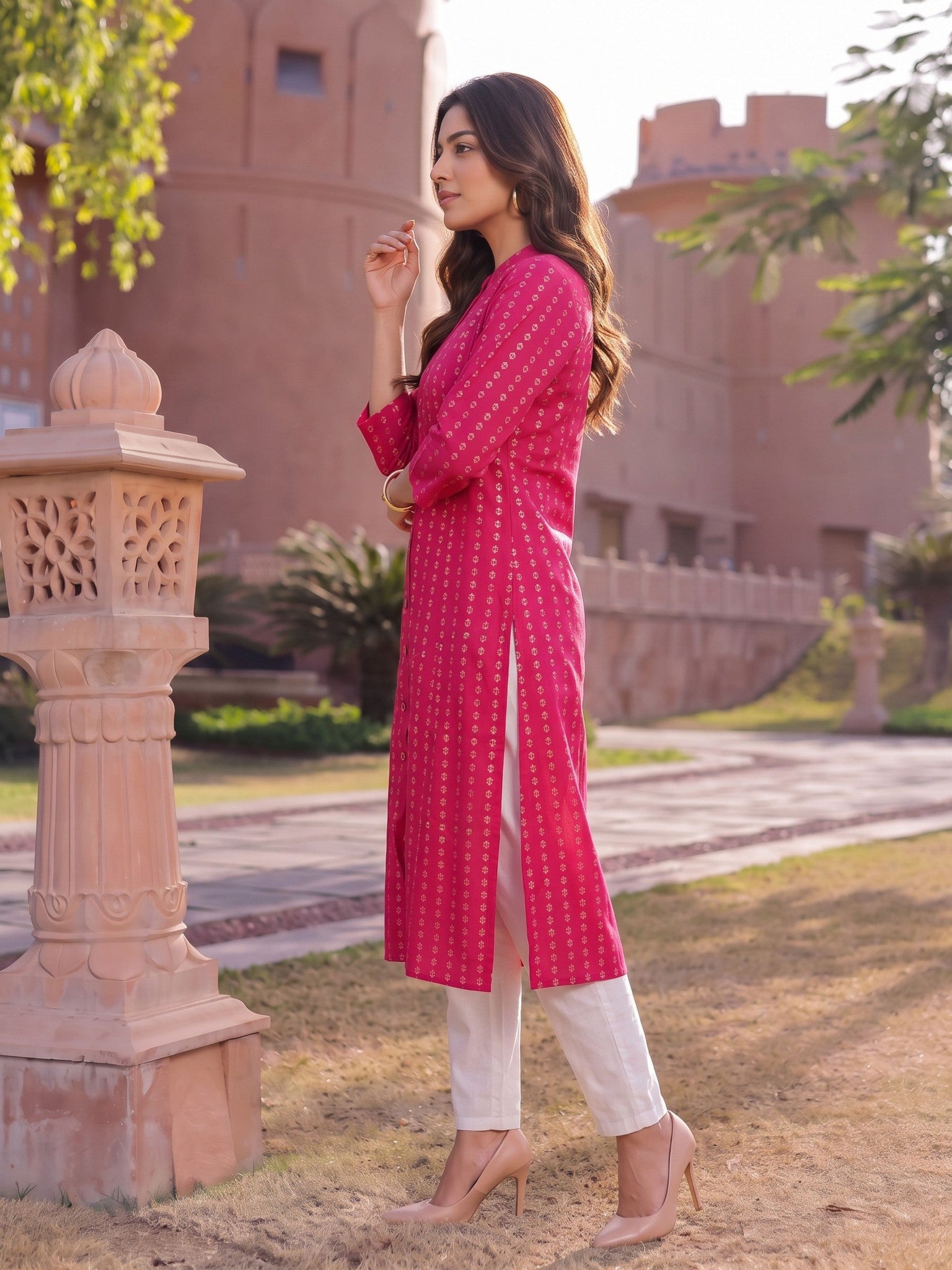 Rayon Printed A-Line Calf Length Kurta