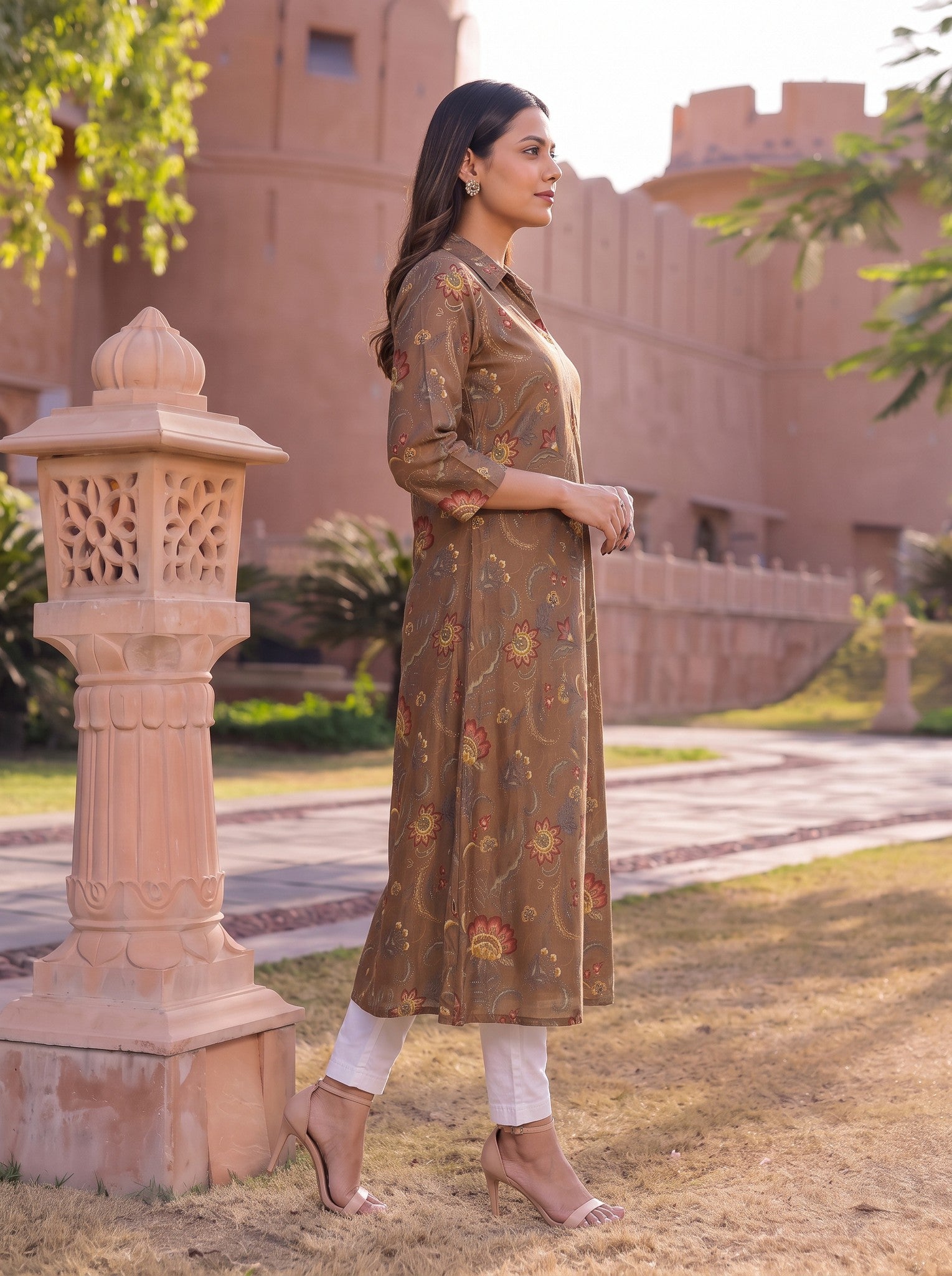 Viscose Printed A-Line Calf Length Kurta