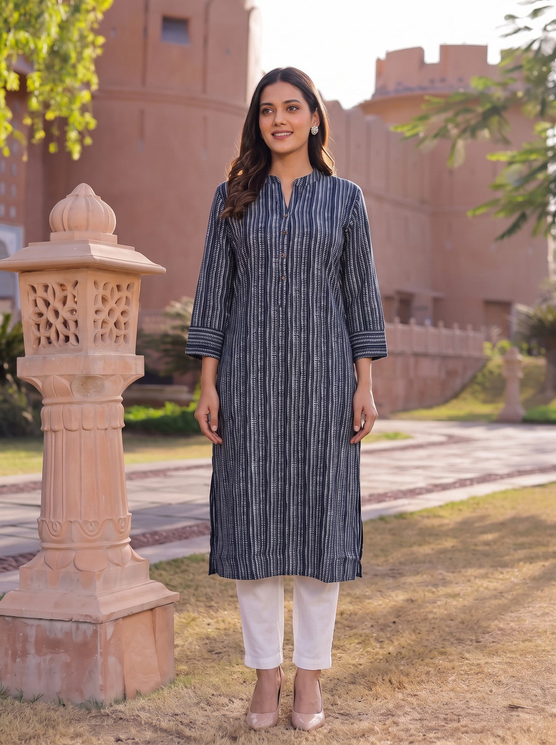 Buy Viscose Printed Straight Calf Length Kurta-Blue