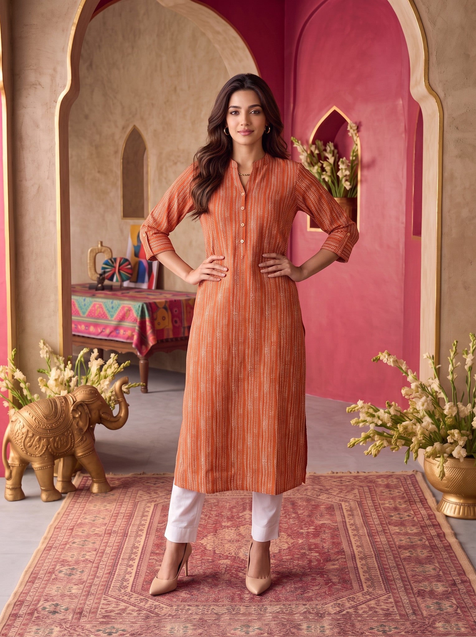 Viscose Printed Straight Calf Length Kurta