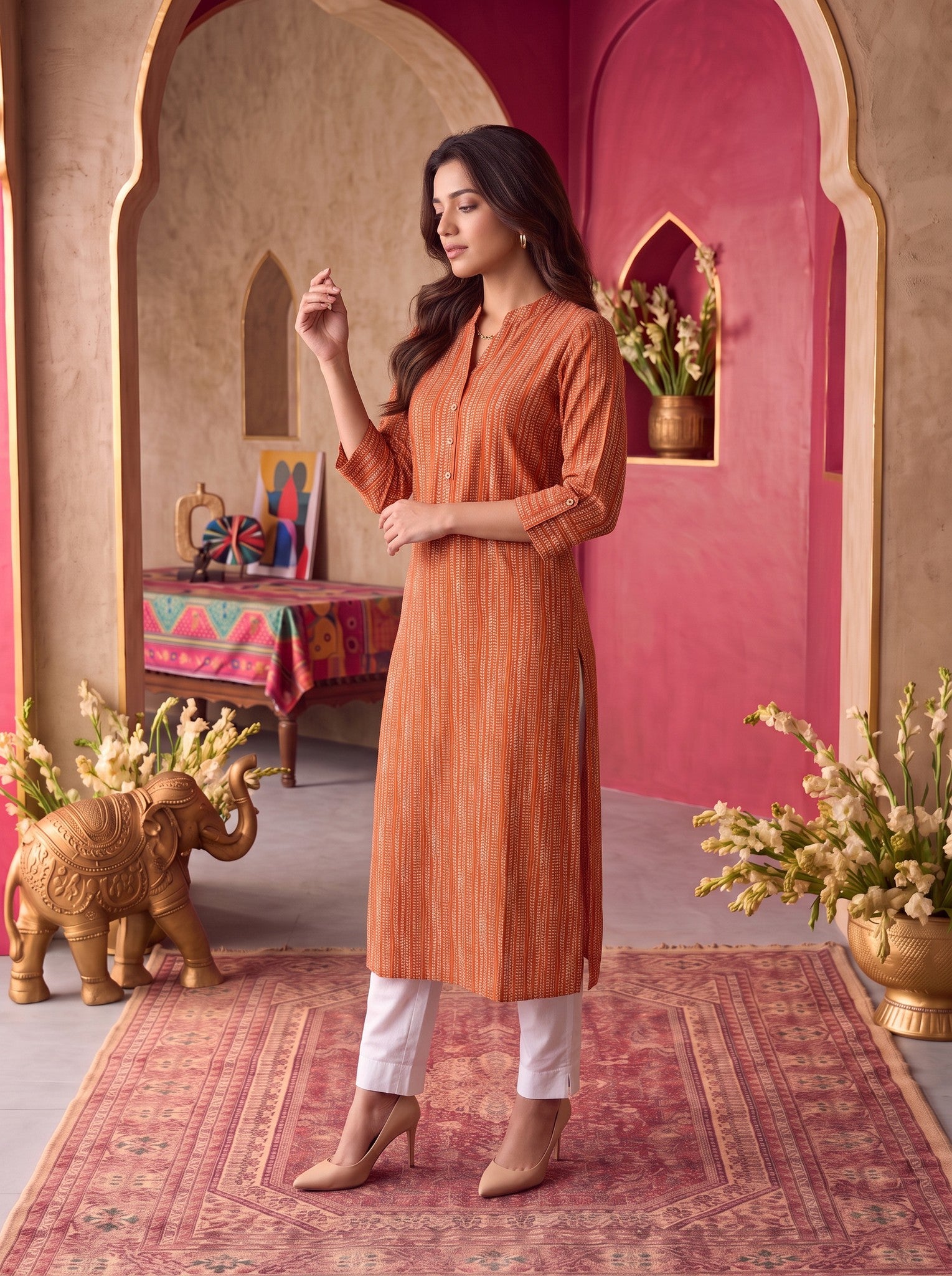 Viscose Printed Straight Calf Length Kurta