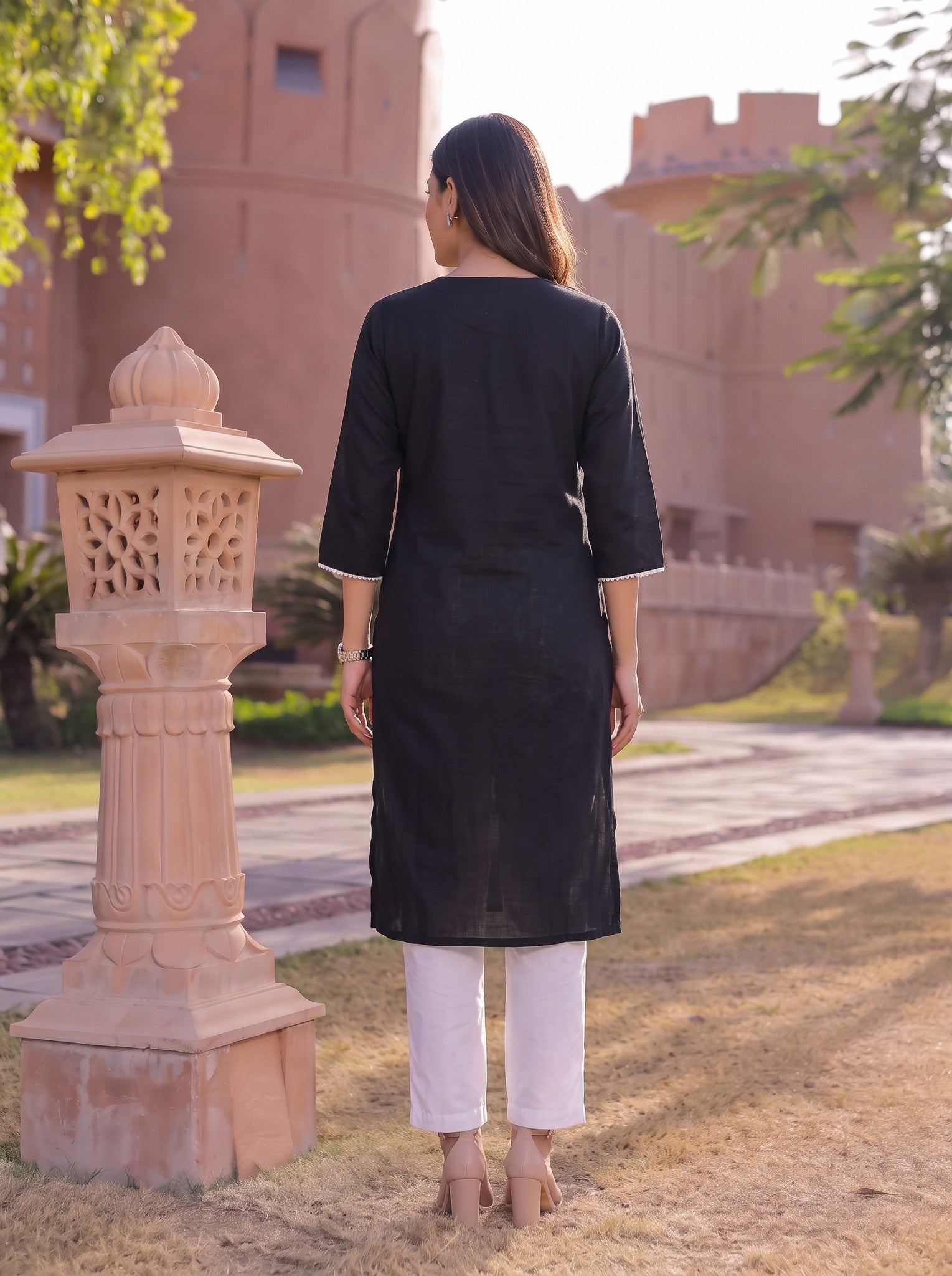 Cotton Embroidered Straight Calf Length Kurta