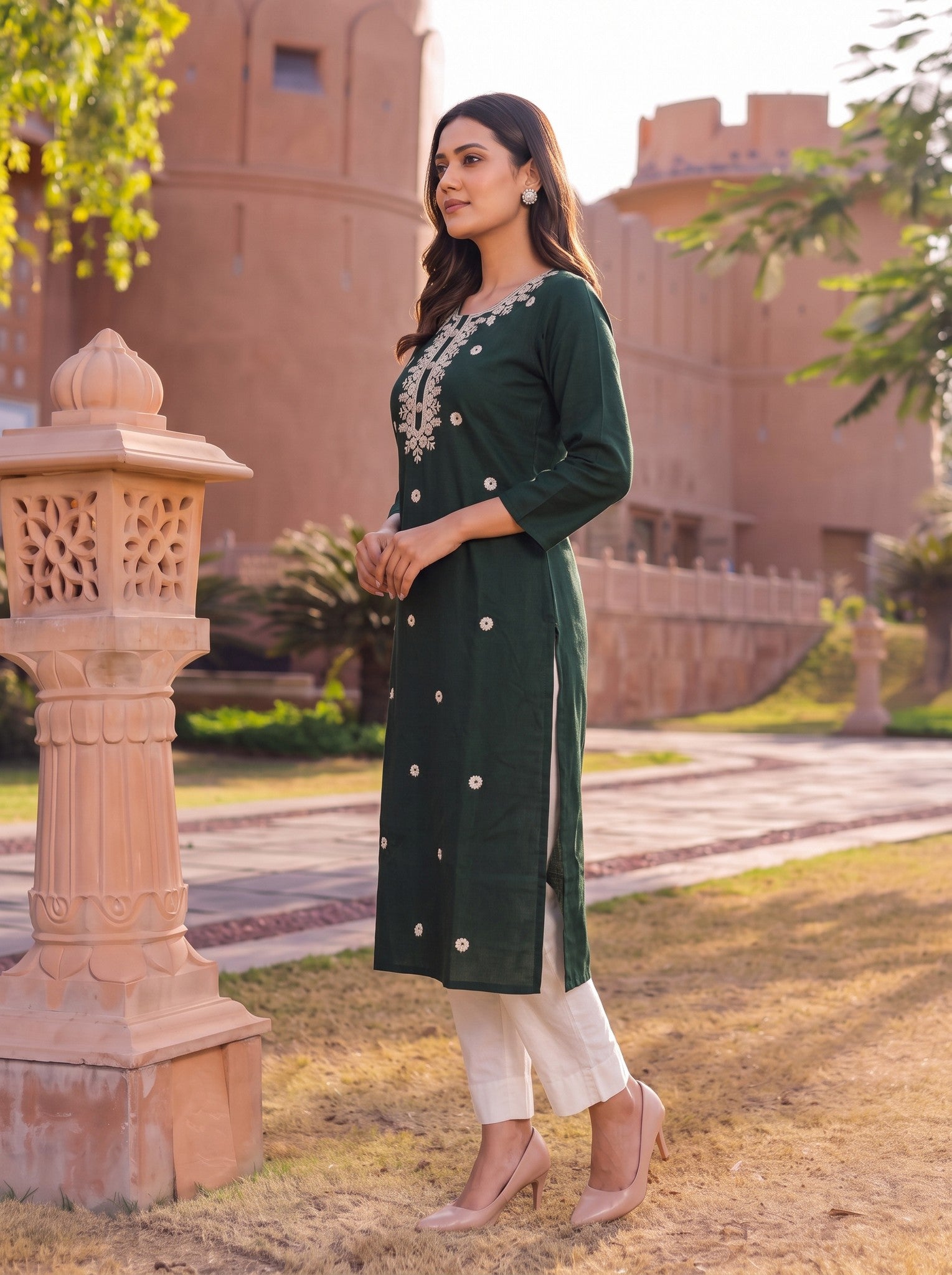 Rayon Embroidered Straight Calf Length Kurta