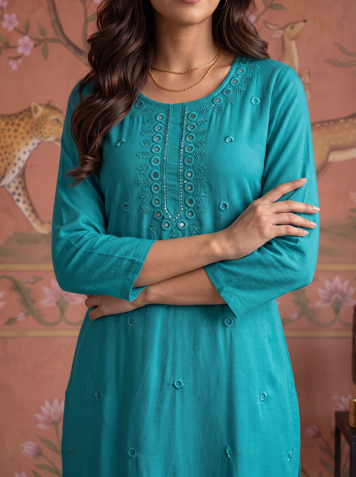 Rayon Embroidered Straight Calf Length Kurta