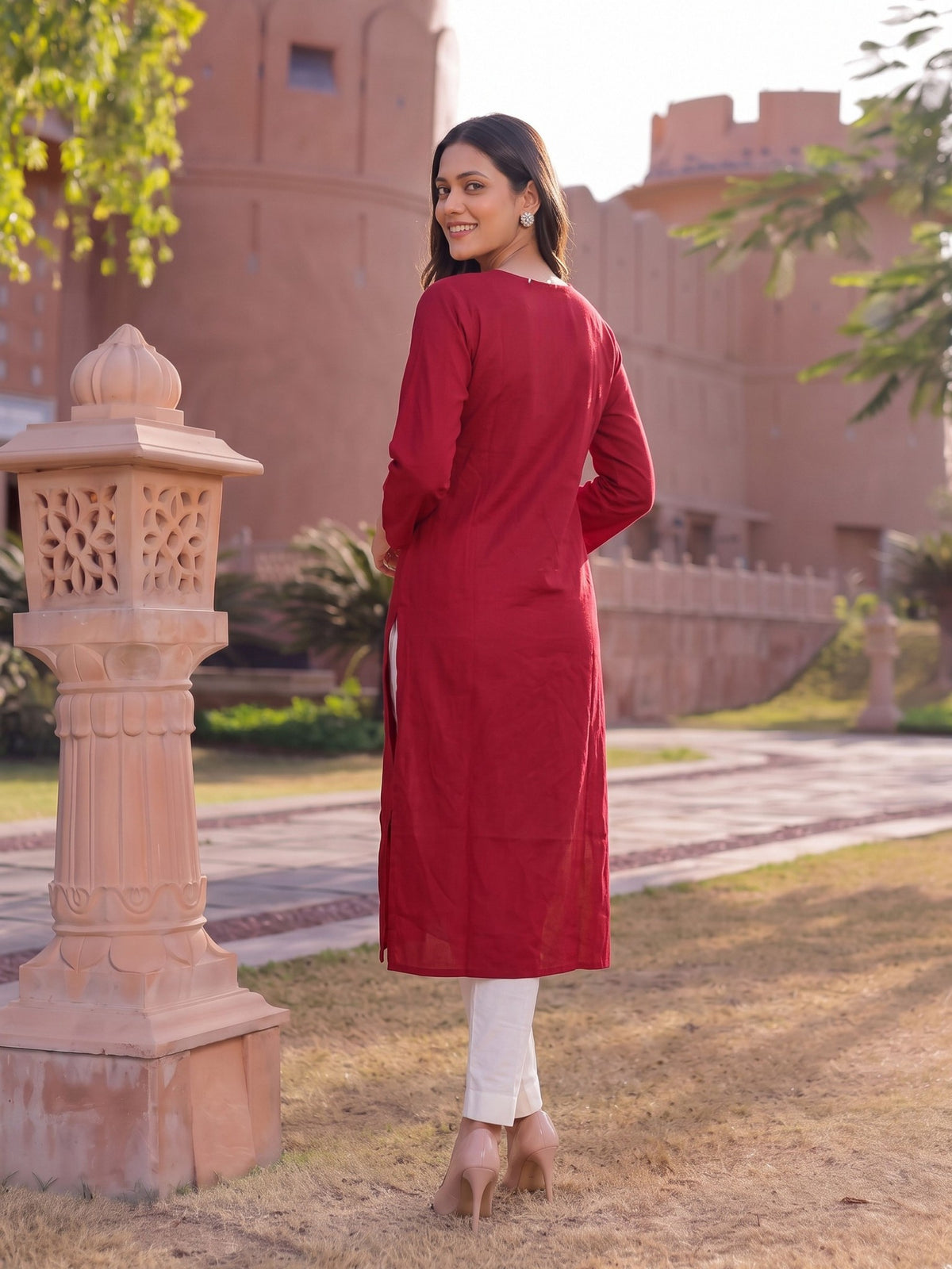 Rayon Embroidered Straight Calf Length Kurta
