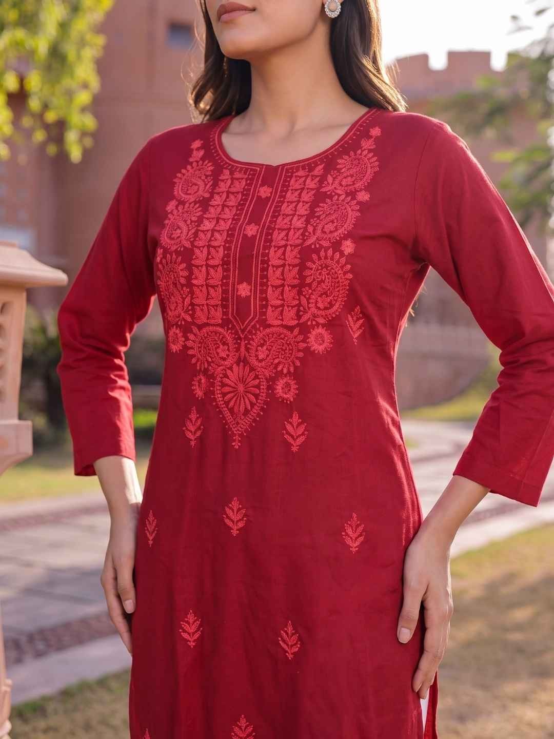 Rayon Embroidered Straight Calf Length Kurta