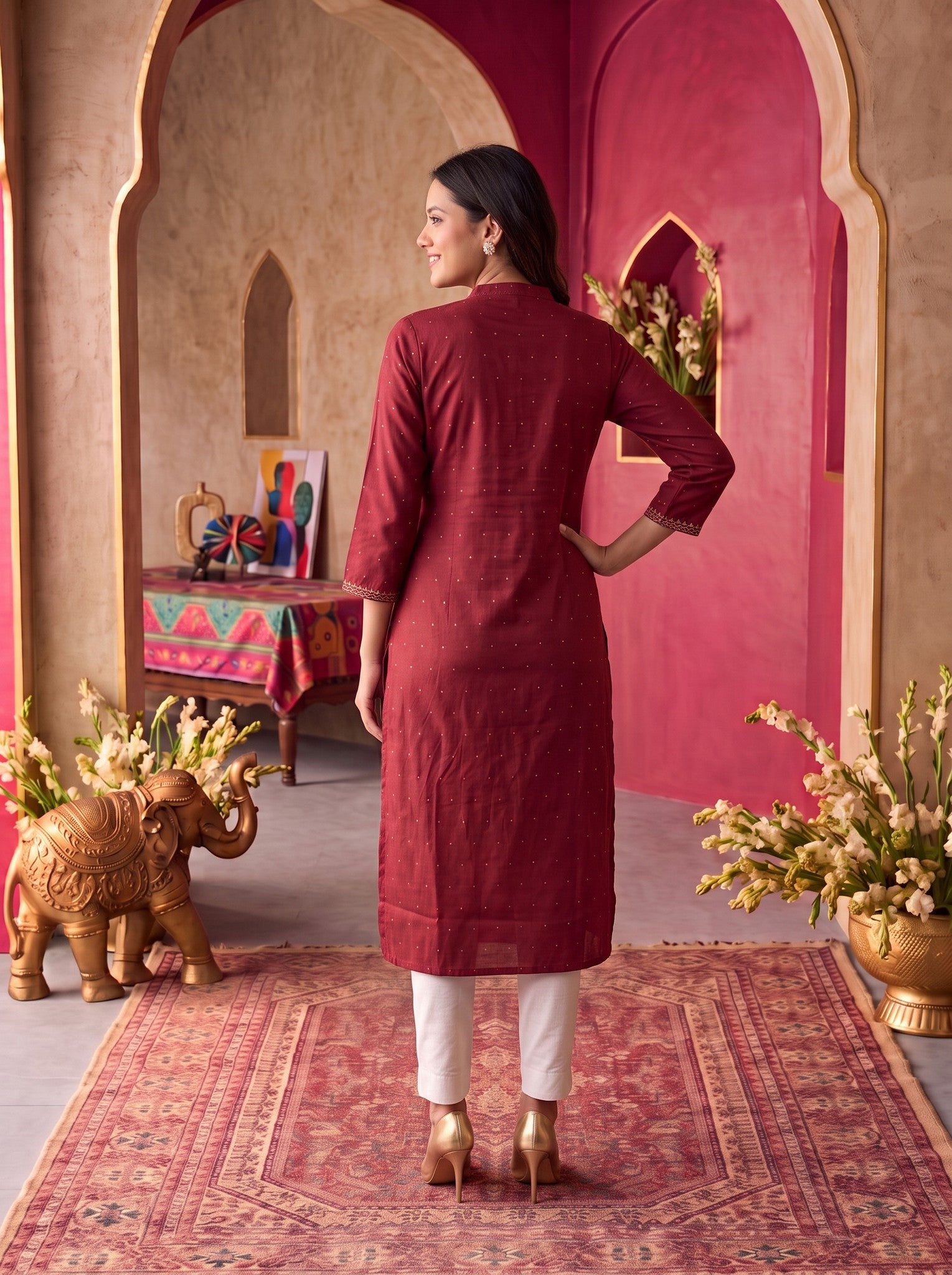 Rayon Embroidered Straight Calf Length Kurta