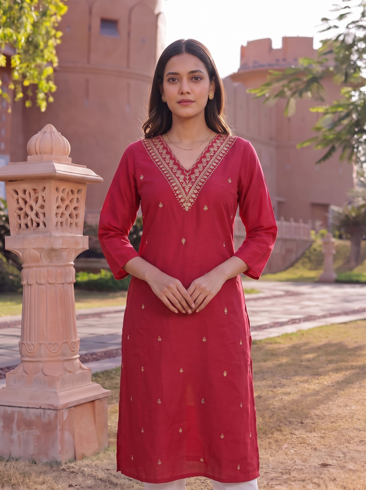 Viscose Embroidered Straight Calf Length Kurta