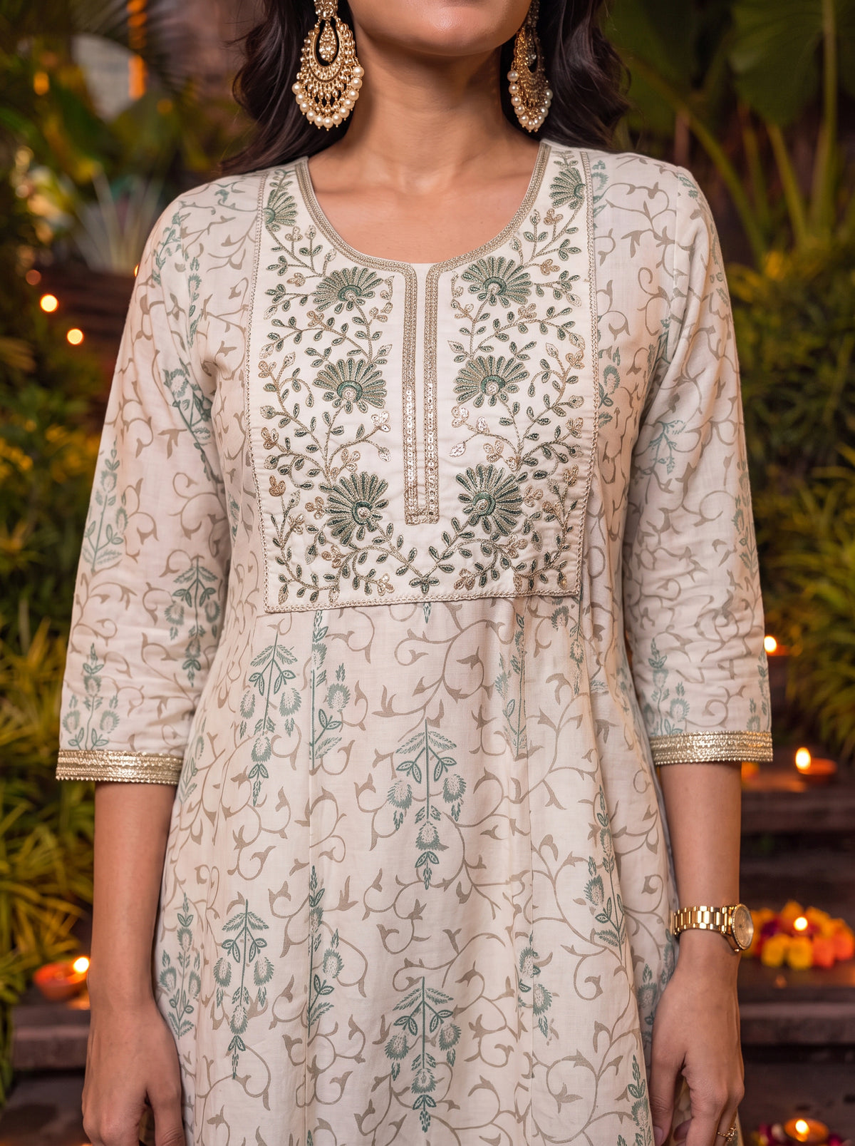 Viscose Embroidered Flared Calf Length Kurta