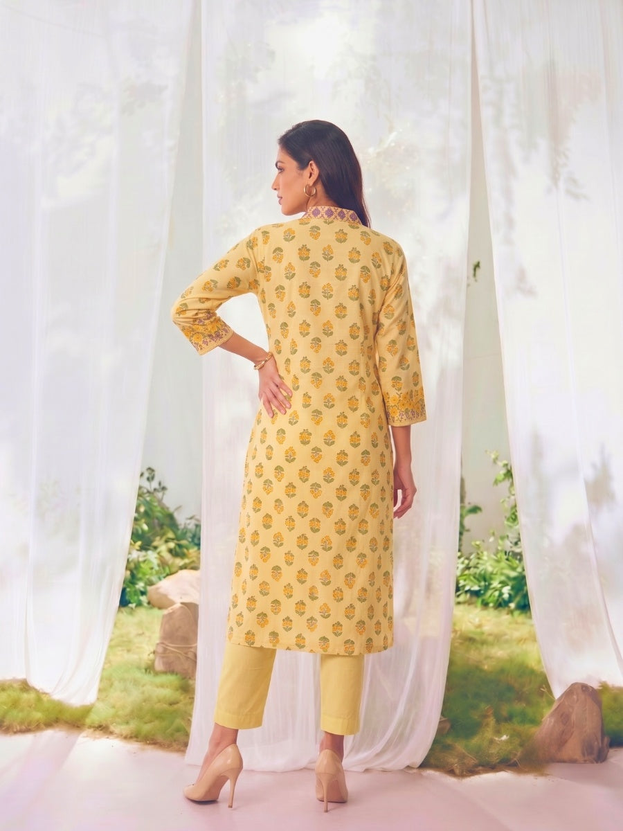 Printed Straight Calf Length Kurta With Pant