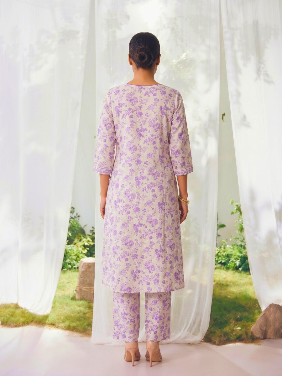 Printed Straight Calf Length Kurta With Pant