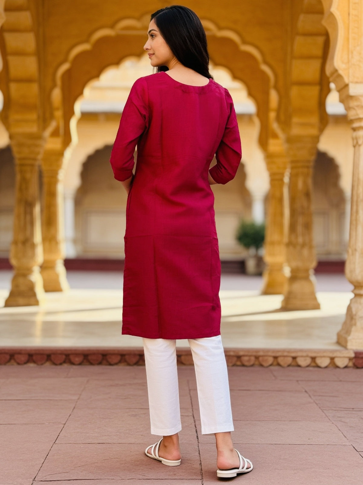 Viscose Embroidered Straight Knee Length Kurta