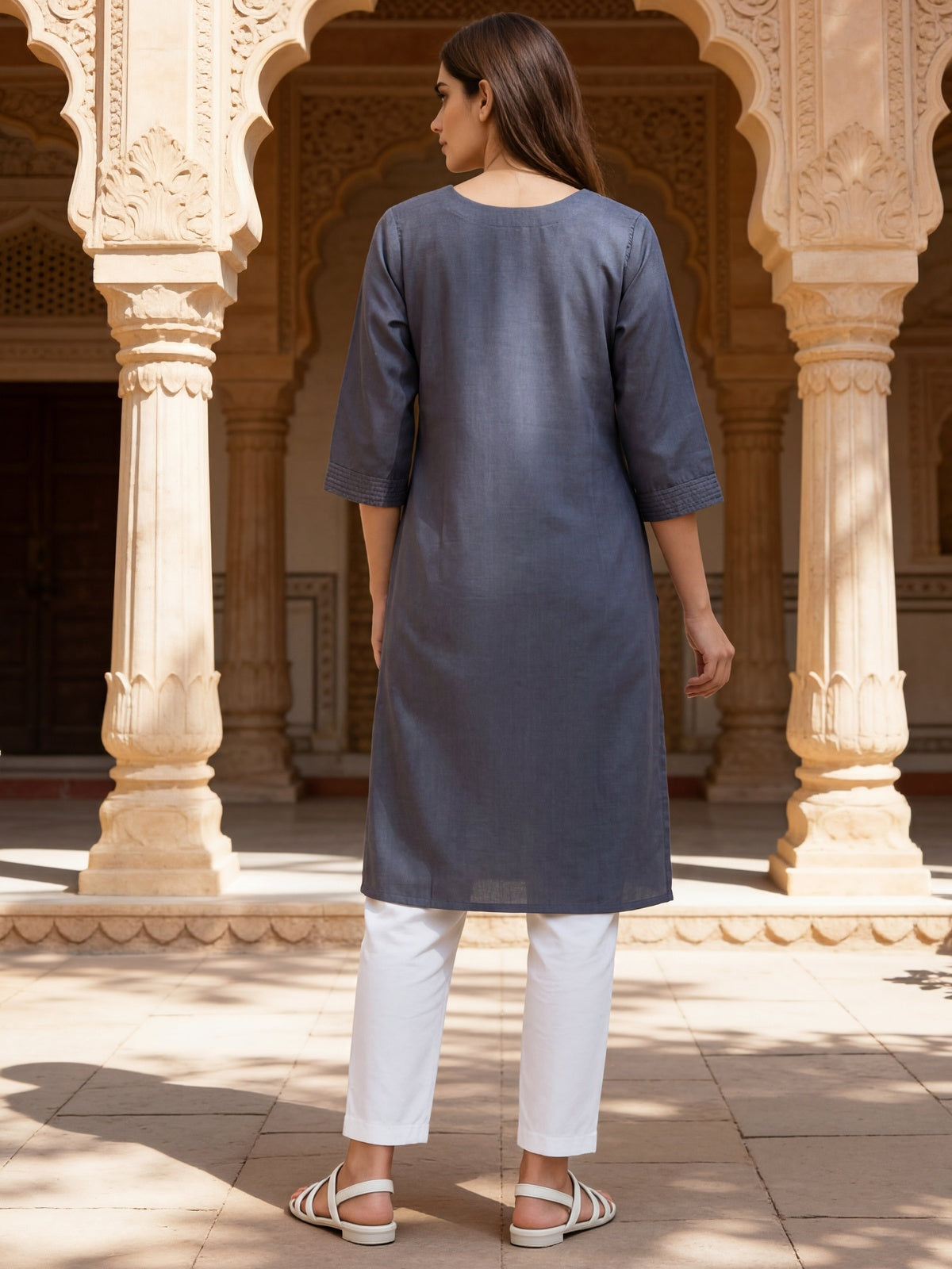 Viscose Embroidered Straight Knee Length Kurta