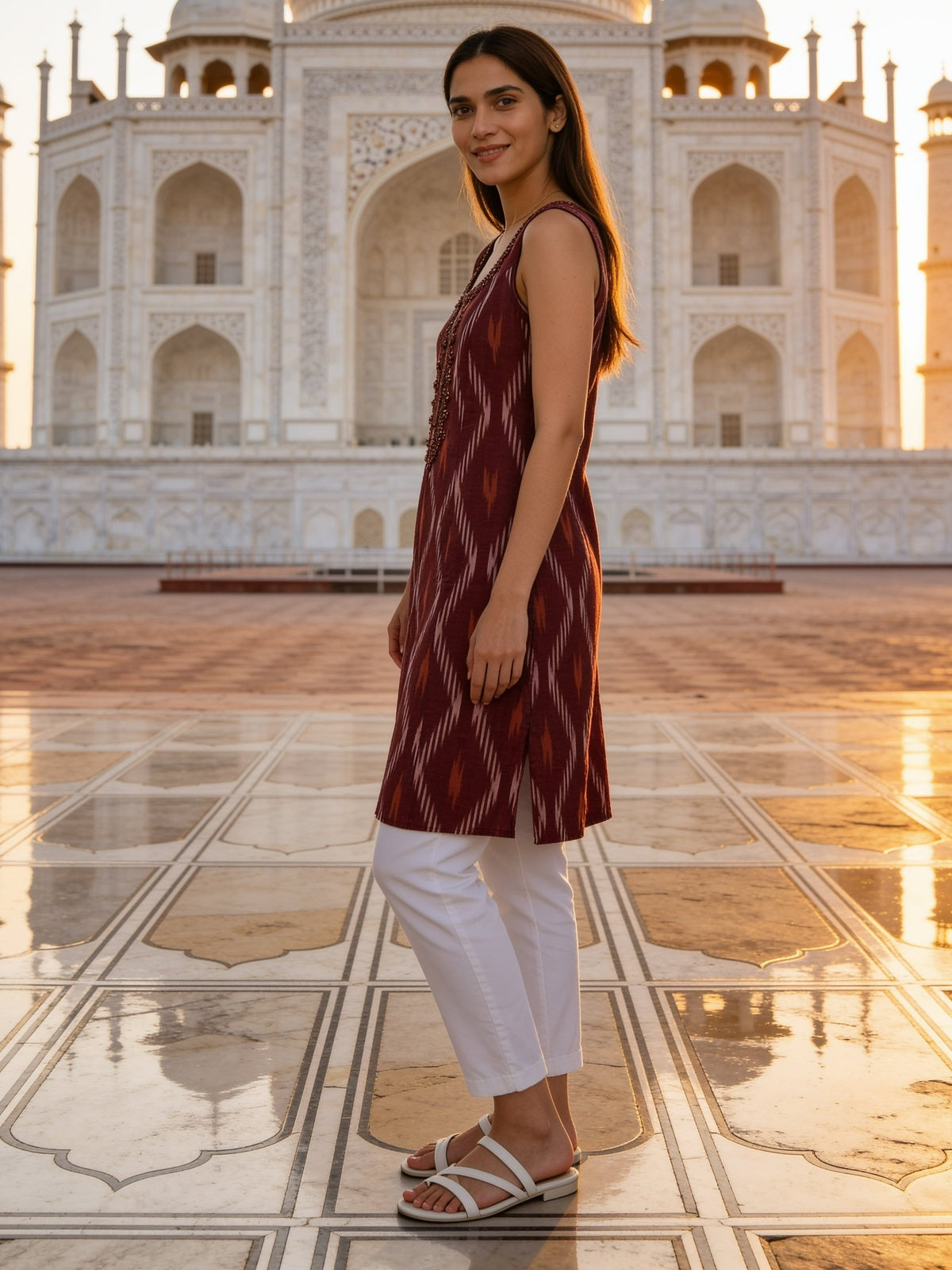 Cotton Embroidered Straight Knee Length Kurta