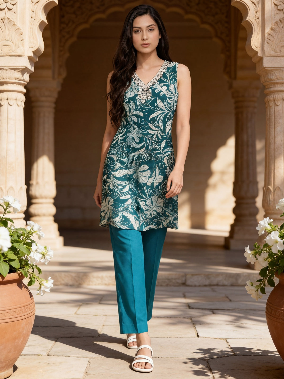 Viscose Printed Straight Calf Length Kurta With Pant