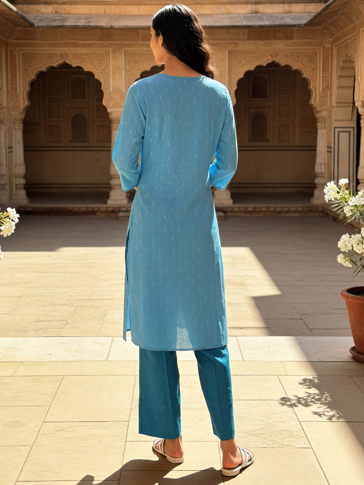 Cotton Embroidered Straight Knee Length Kurta