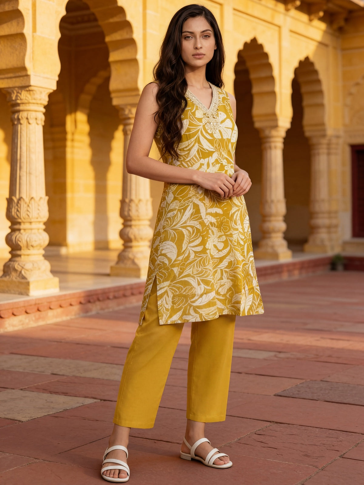 Viscose Printed Straight Calf Length Kurta With Pant