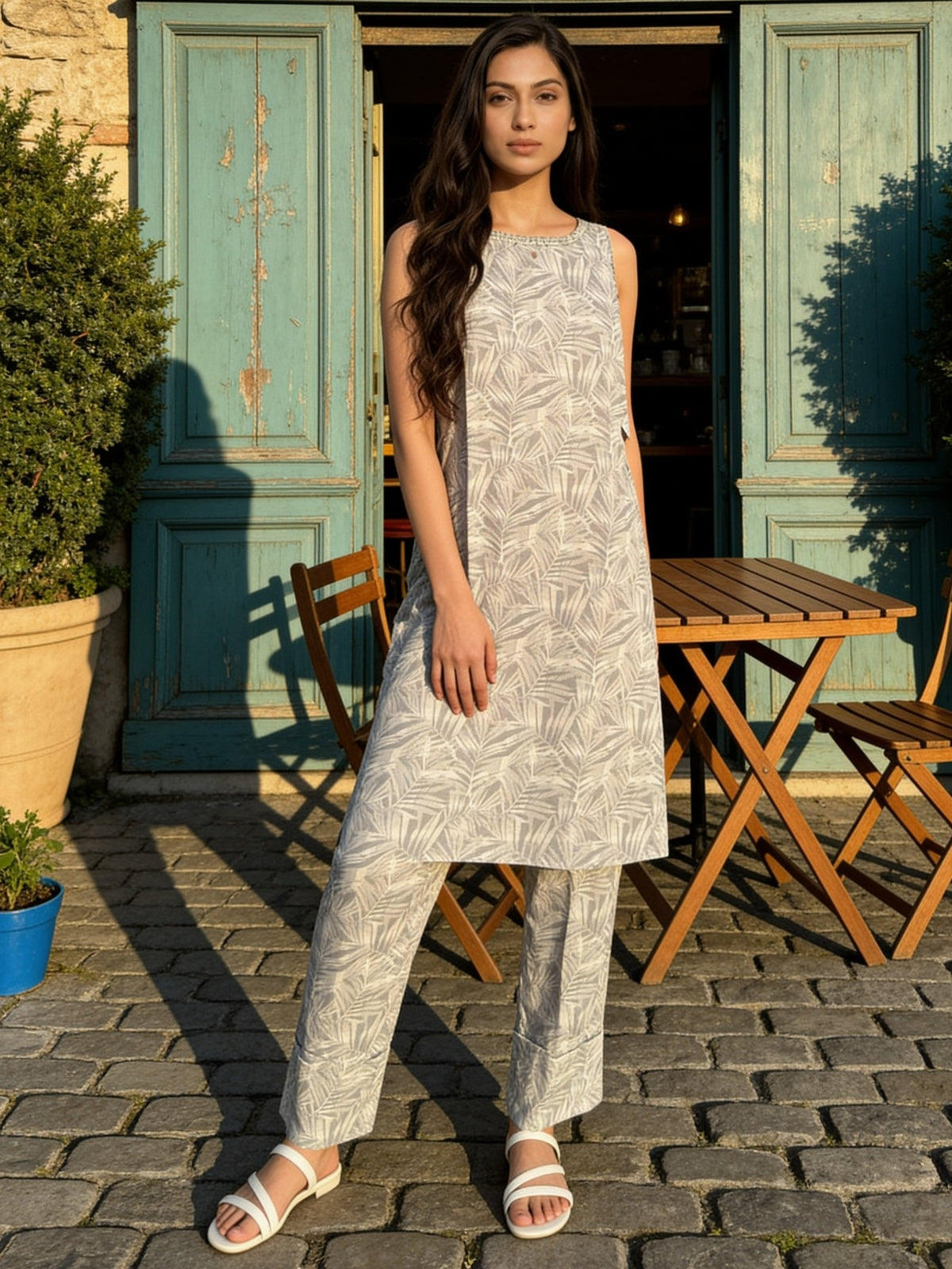 Rayon Printed Straight Calf Length Kurta With Pant