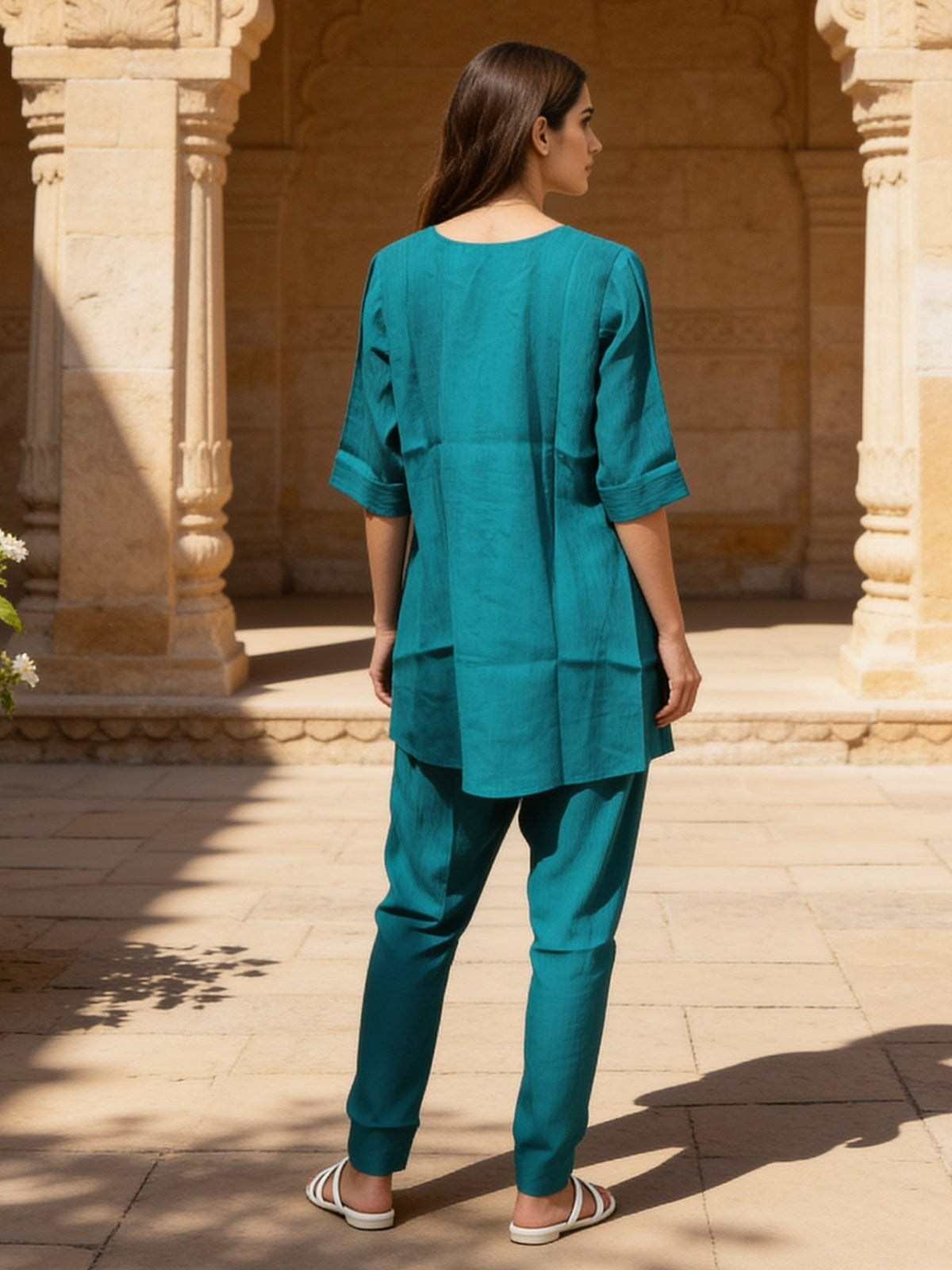 Viscose Embroidered Straight Knee Length Kurta With Pant