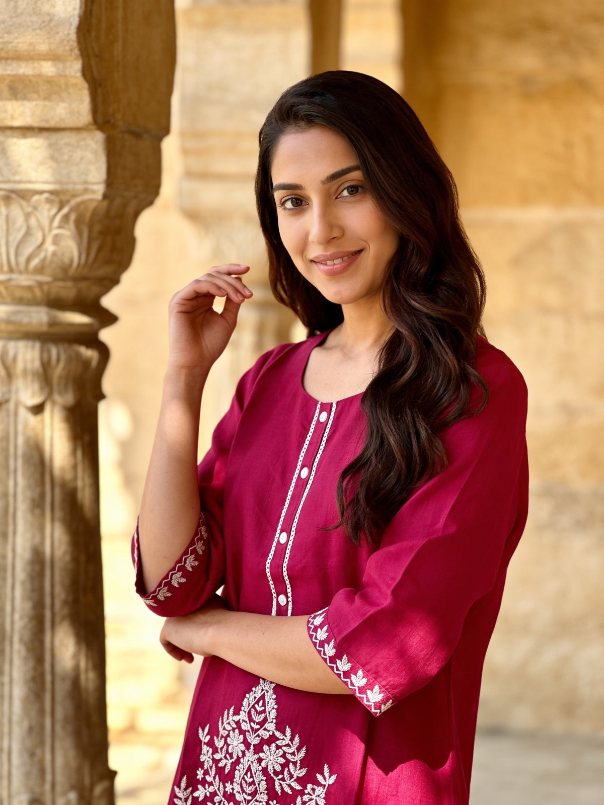 Viscose Embroidered Straight Calf Length Kurta With Pant