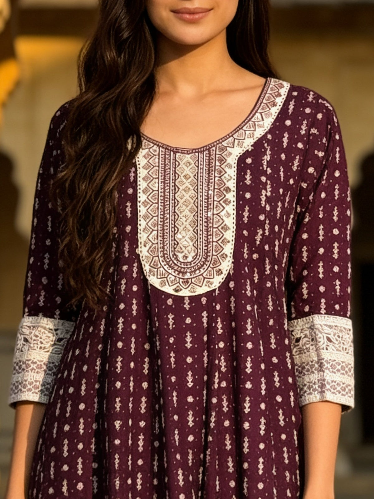 Viscose Embroidered Flared Calf Length Kurta With Pant