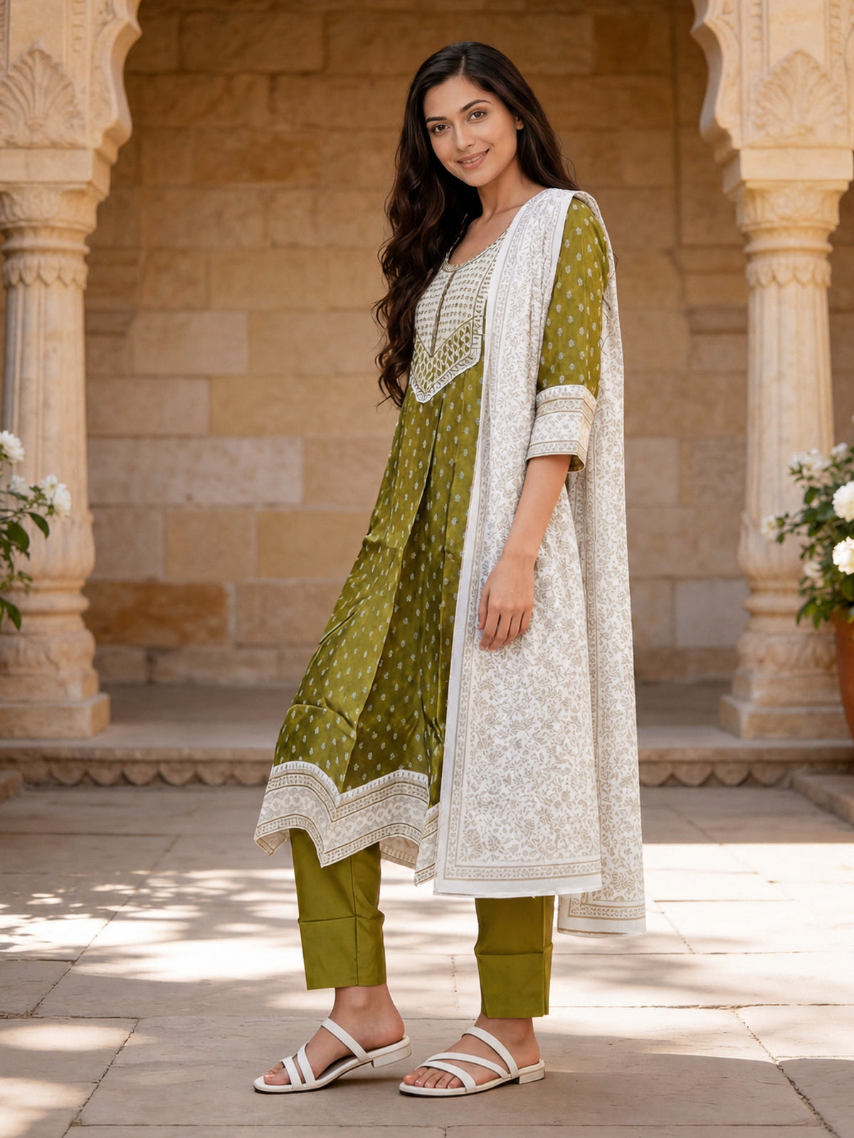 Viscose Embroidered Straight Calf Length Kurta With Pant and Dupatta