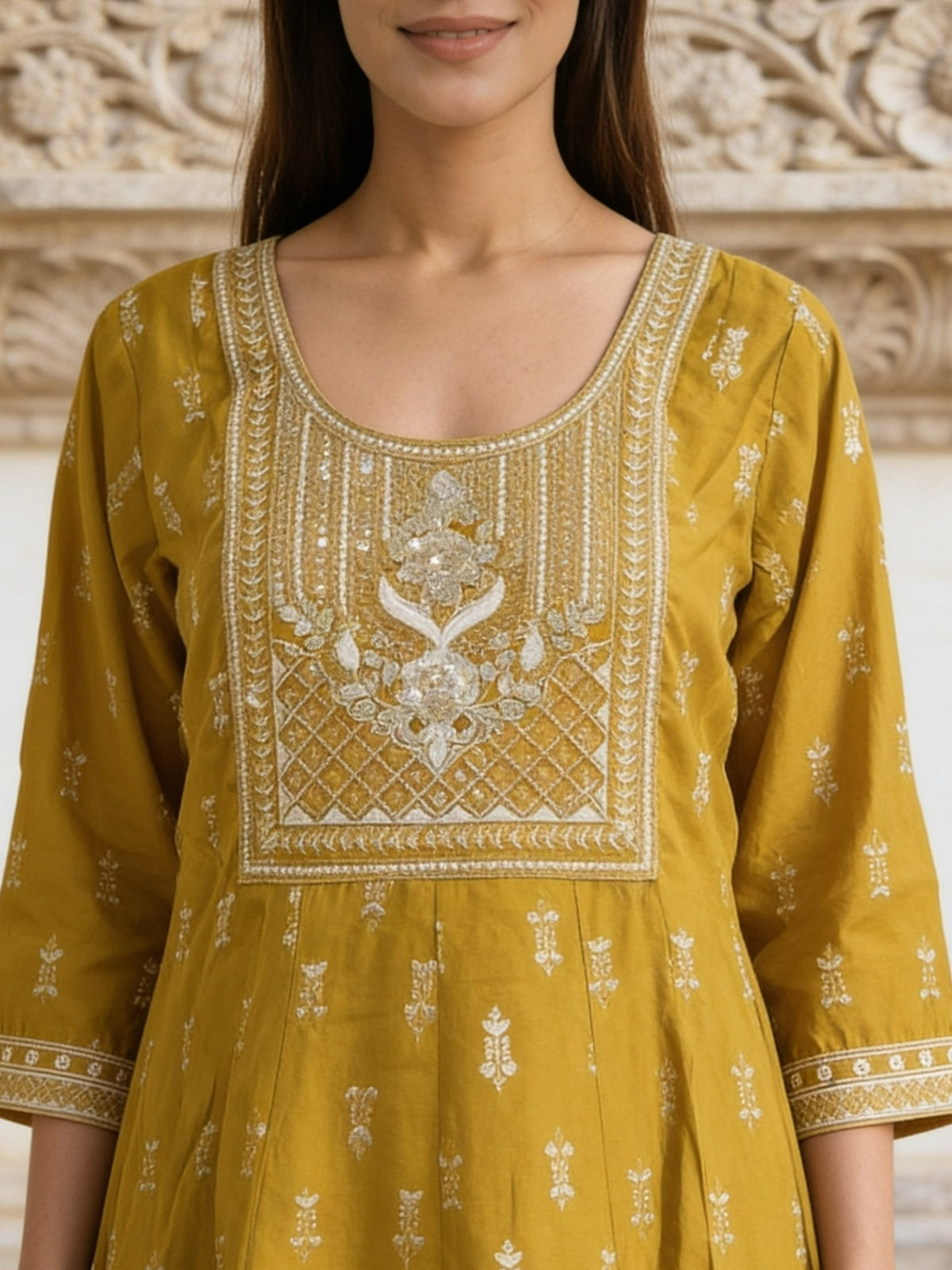 Viscose Embroidered A-Line Calf Length Kurta With Pant and Dupatta