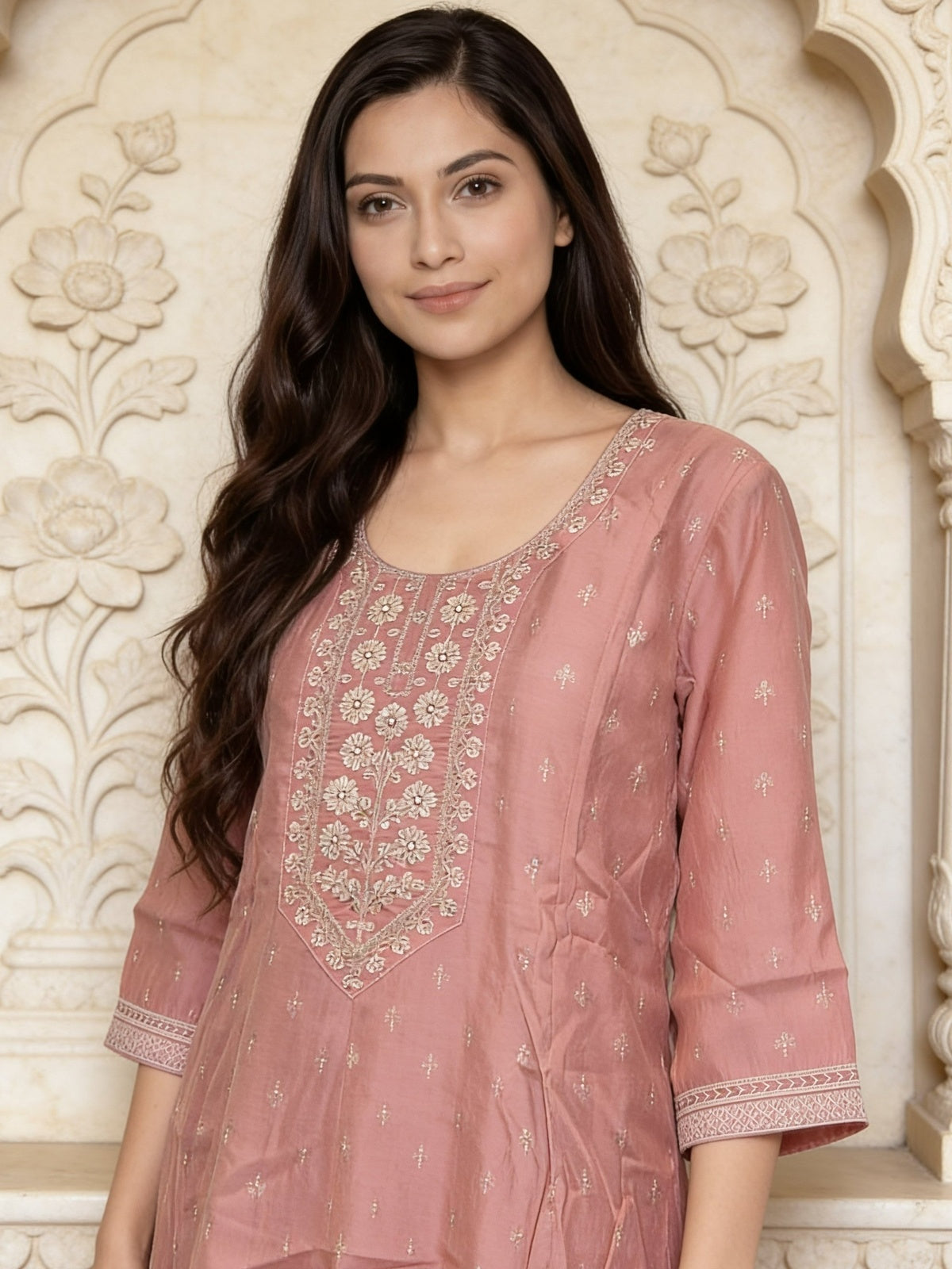 Poly Viscose Embroidered Anarkali Calf Length Kurta With Pant and Dupatta