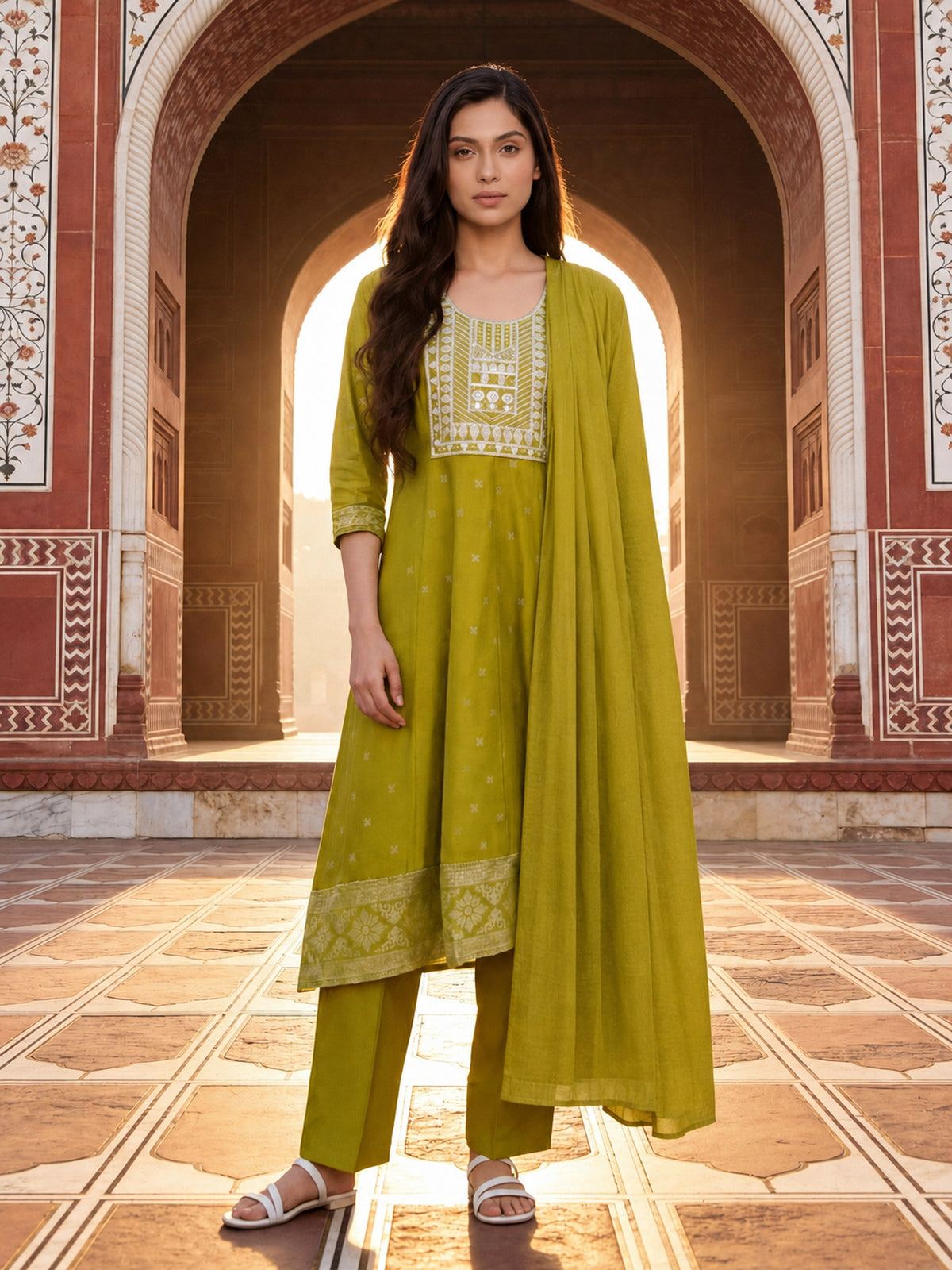 Viscose Embroidered Straight Calf Length Kurta With Pant and Dupatta