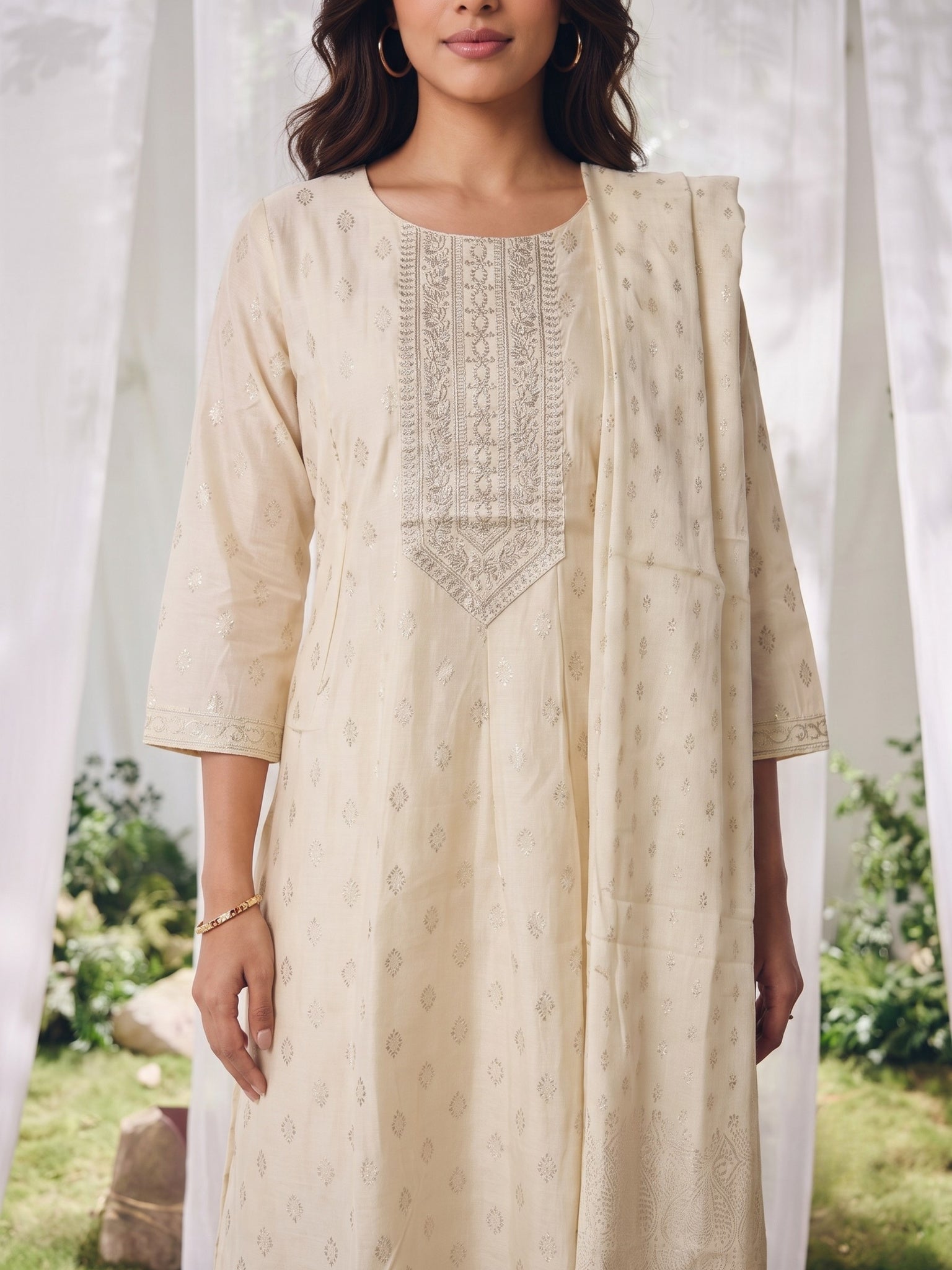 Viscose Embroidered Straight Calf Length Kurta With Pant and Dupatta