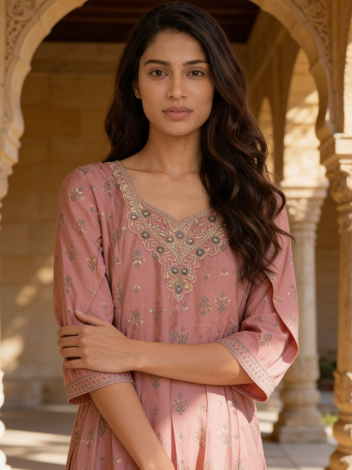 Poly Viscose Embroidered Anarkali Calf Length Kurta With Pant and Dupatta