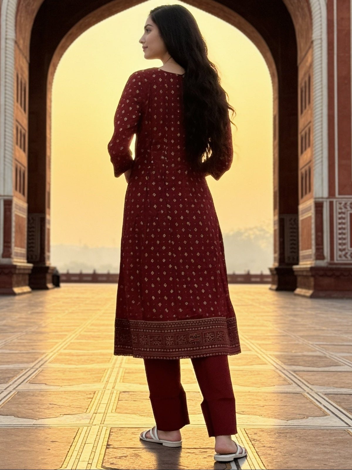 Poly Viscose Embroidered Anarkali Calf Length Kurta With Pant and Dupatta