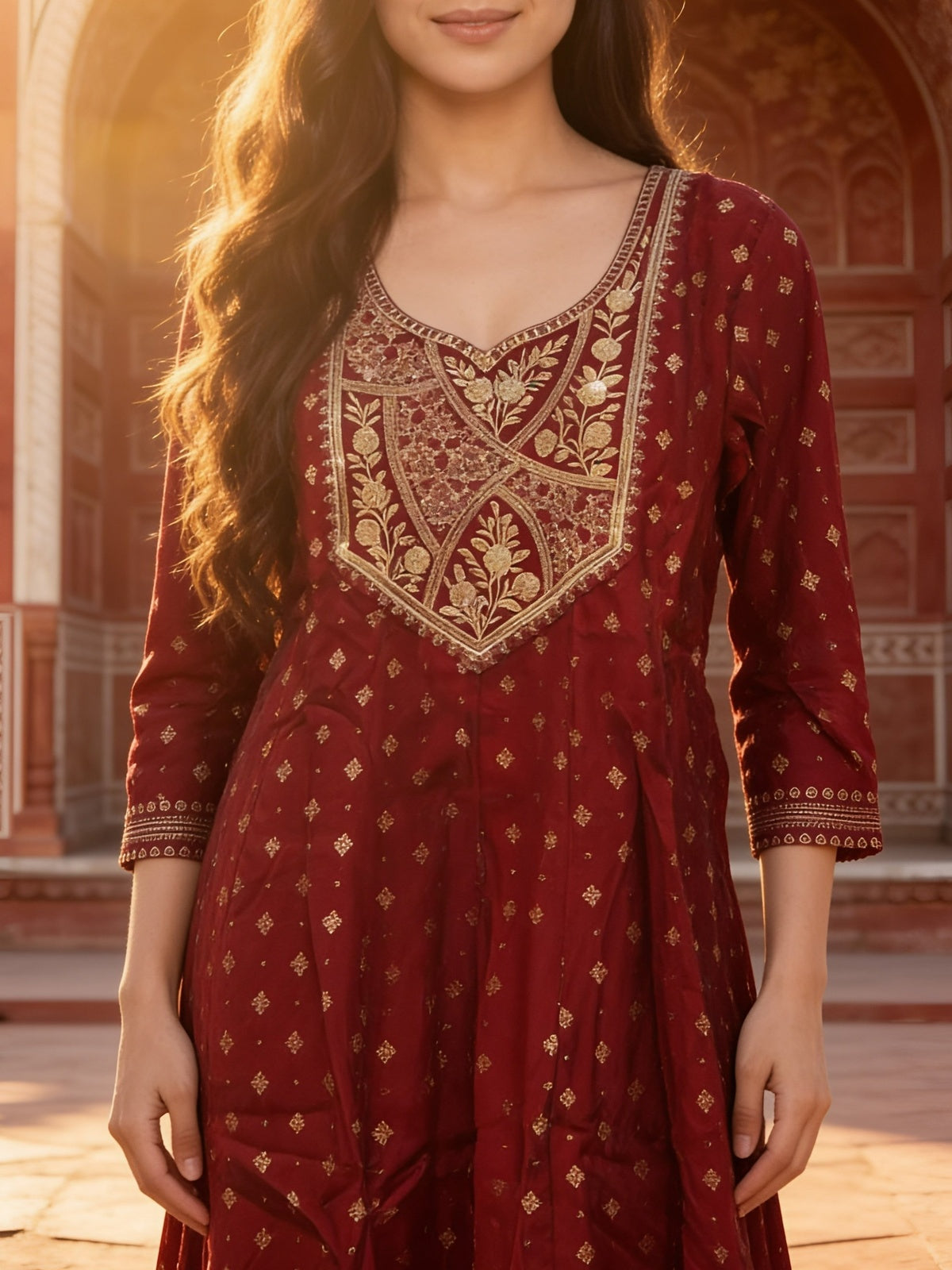 Poly Viscose Embroidered Anarkali Calf Length Kurta With Pant and Dupatta