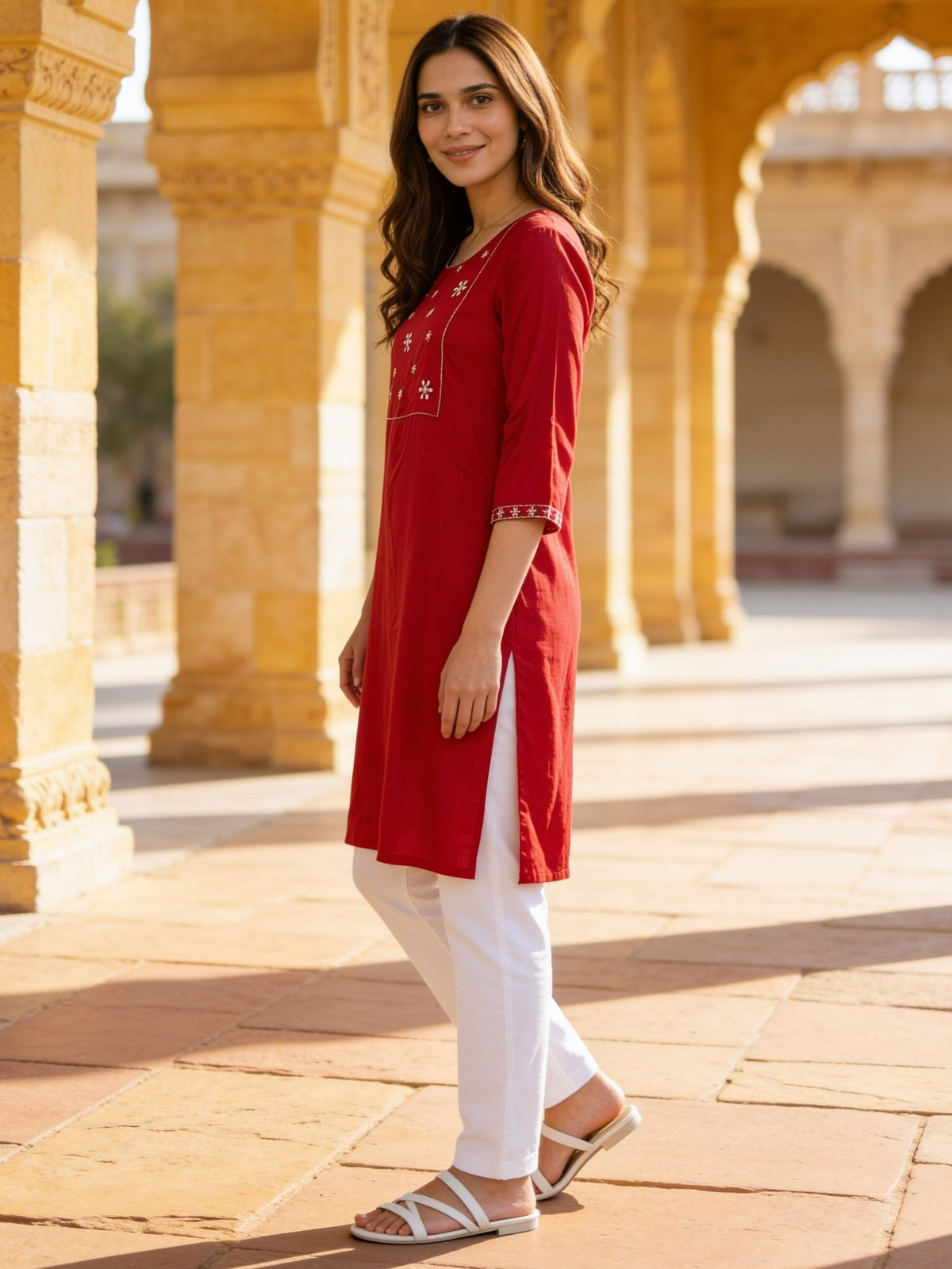 Rayon Embroidered Straight Knee Length Kurta