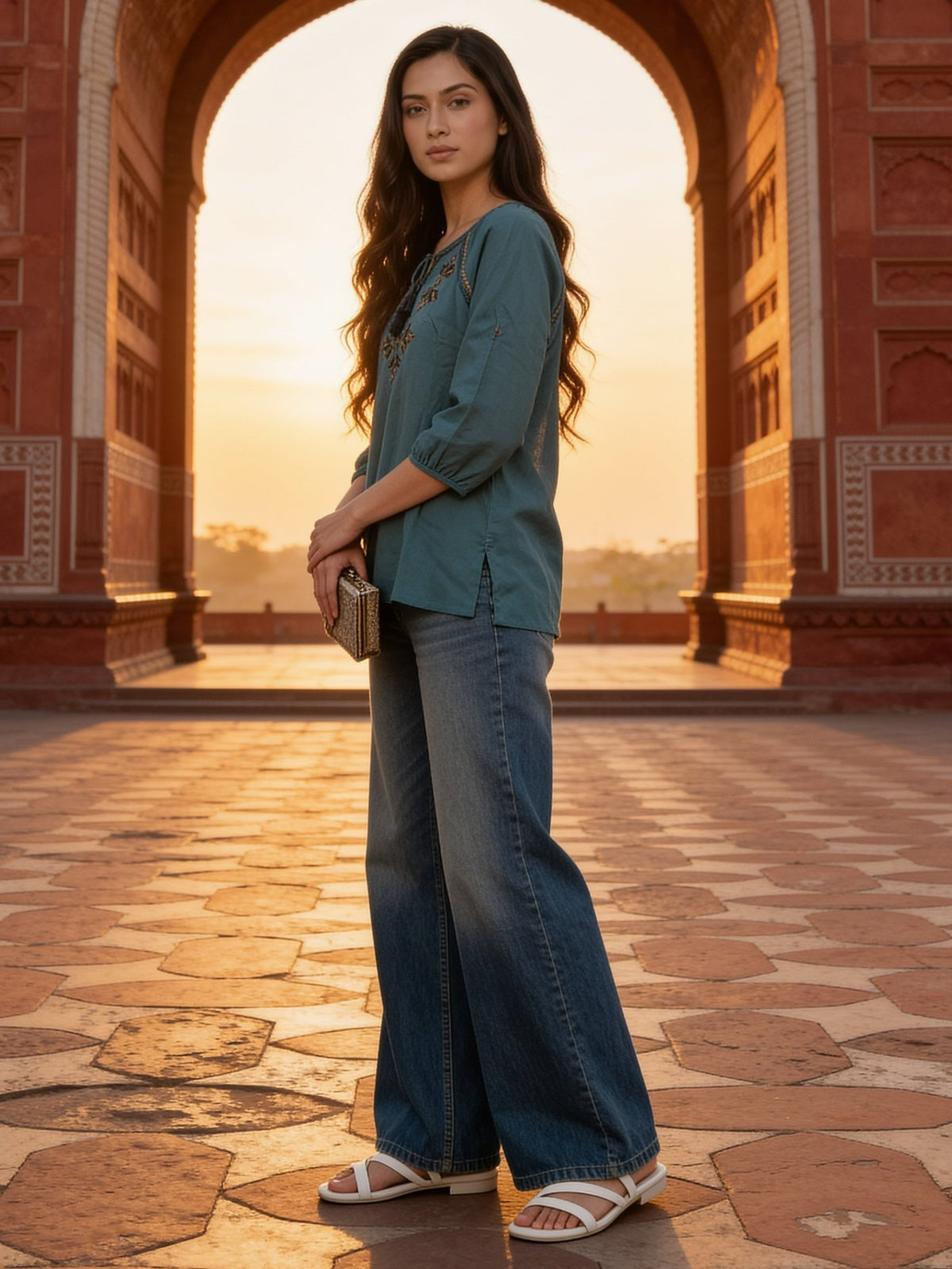 Rayon Embroidered Straight Short Kurta