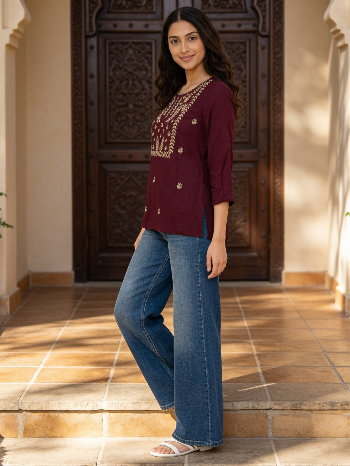 Rayon Embroidered A-Line Short Length Short Kurta