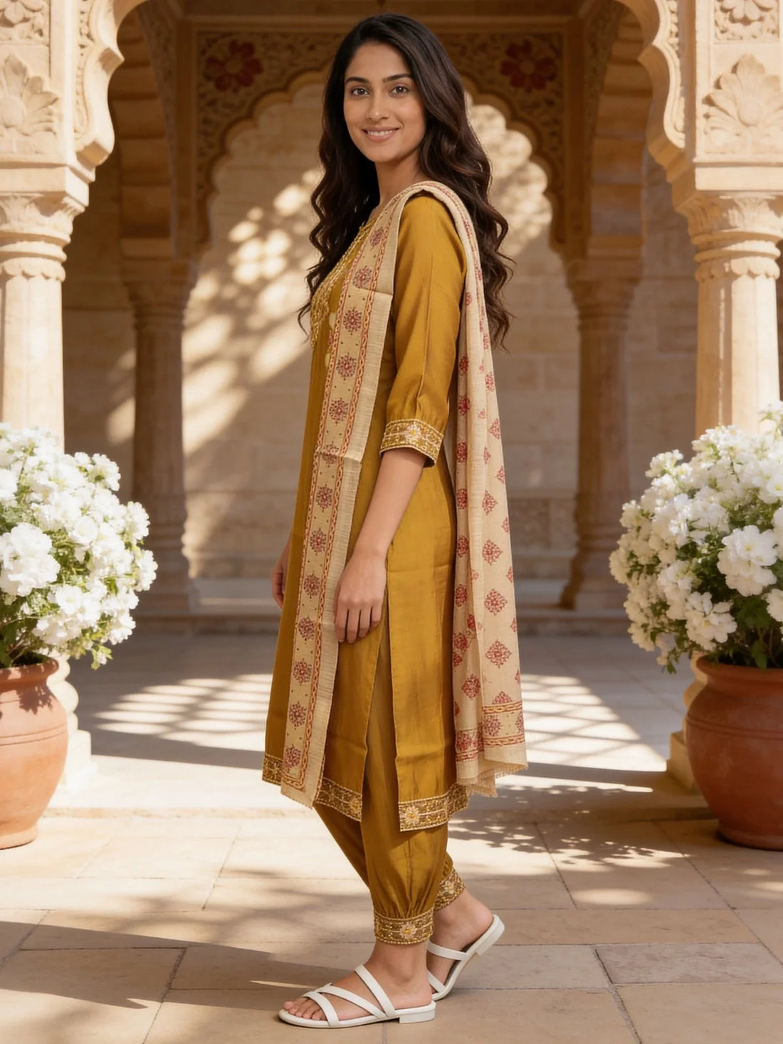 Buy Viscose Embroidered Straight Calf Length Kurta With Pant and Dupatta-Green
