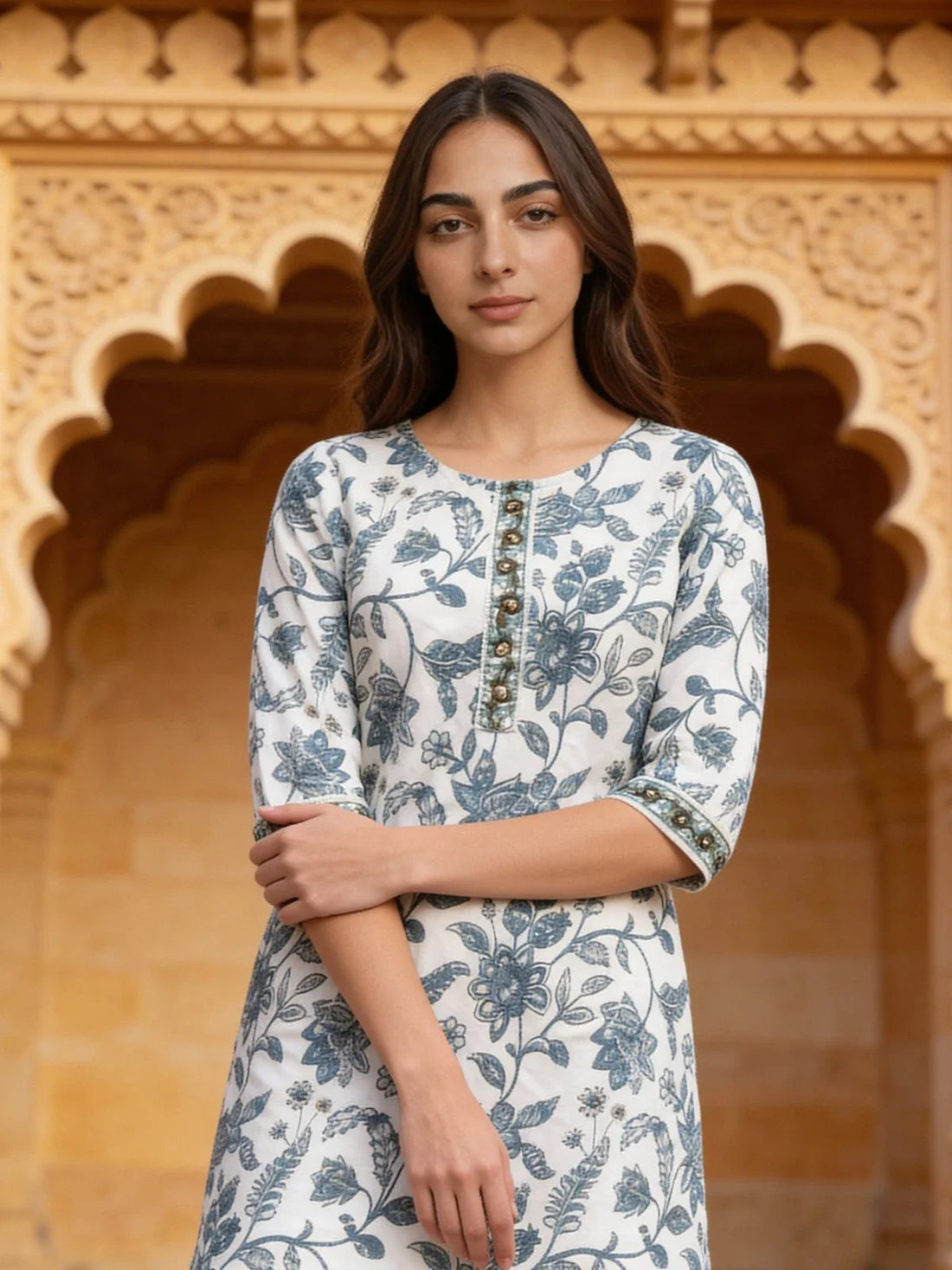 Buy Embroidered Straight Knee Length Kurta-Off White