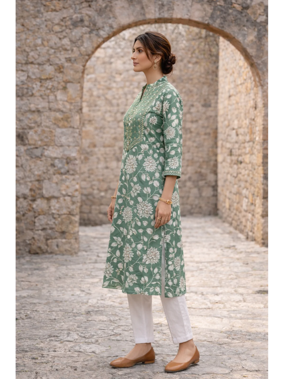 Buy Rayon Embroidered Straight Calf Length Kurta-Green